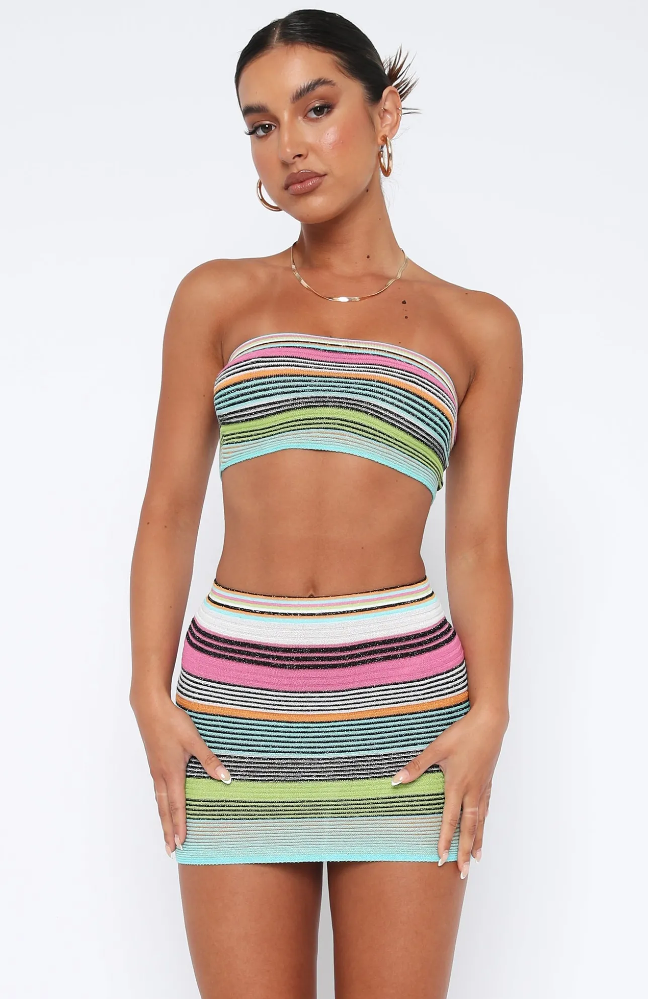 White Fox Boutique A Little Closer Crop Rainbow Stripe multi Fashion