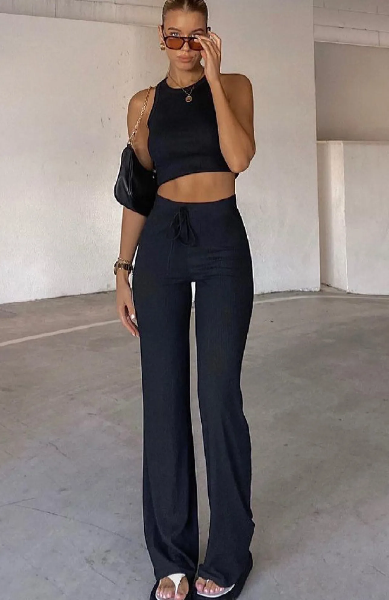 White Fox Boutique Adore You Ribbed Pants black Best