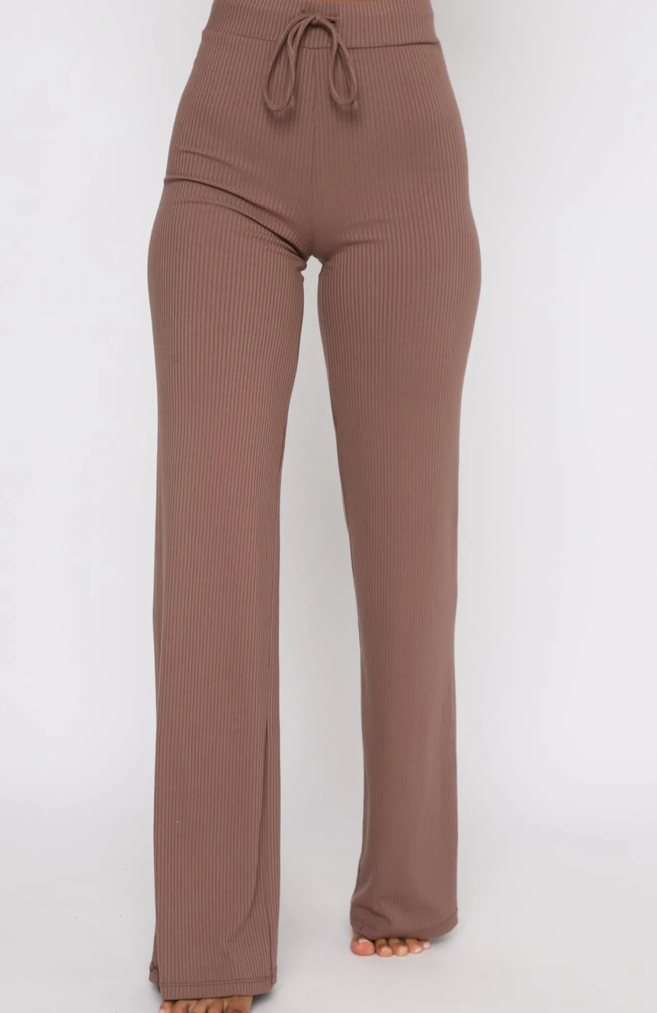 White Fox Boutique Adore You Ribbed Pants Chocolate brown Cheap