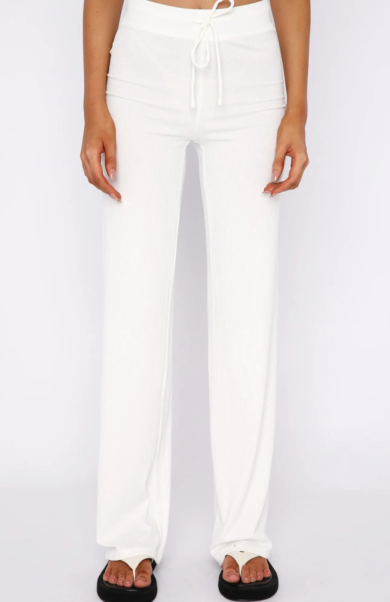 White Fox Boutique Adore You Ribbed Pants Cream white Discount