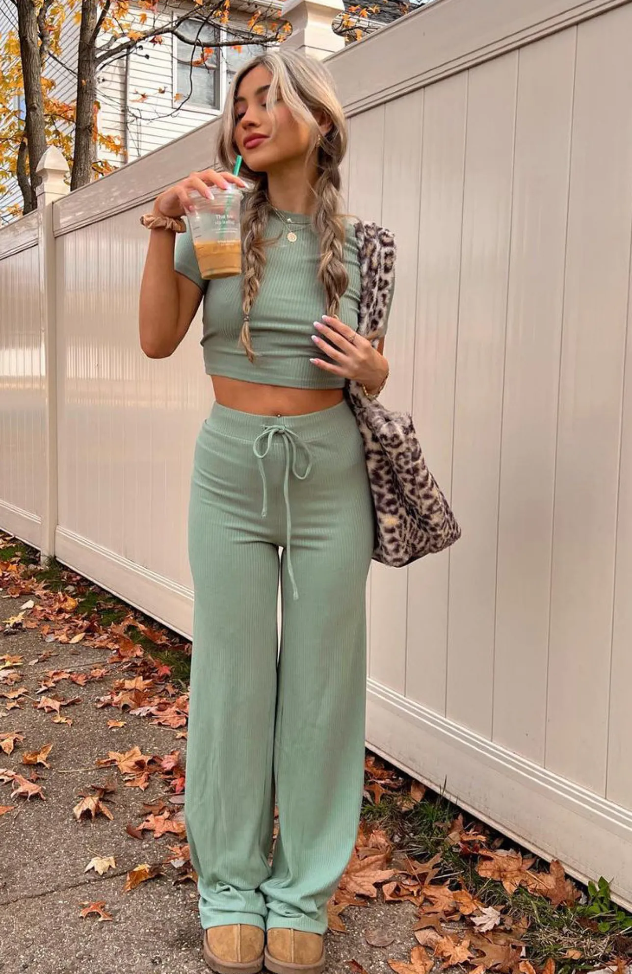 White Fox Boutique Adore You Ribbed Pants Sage green Flash Sale