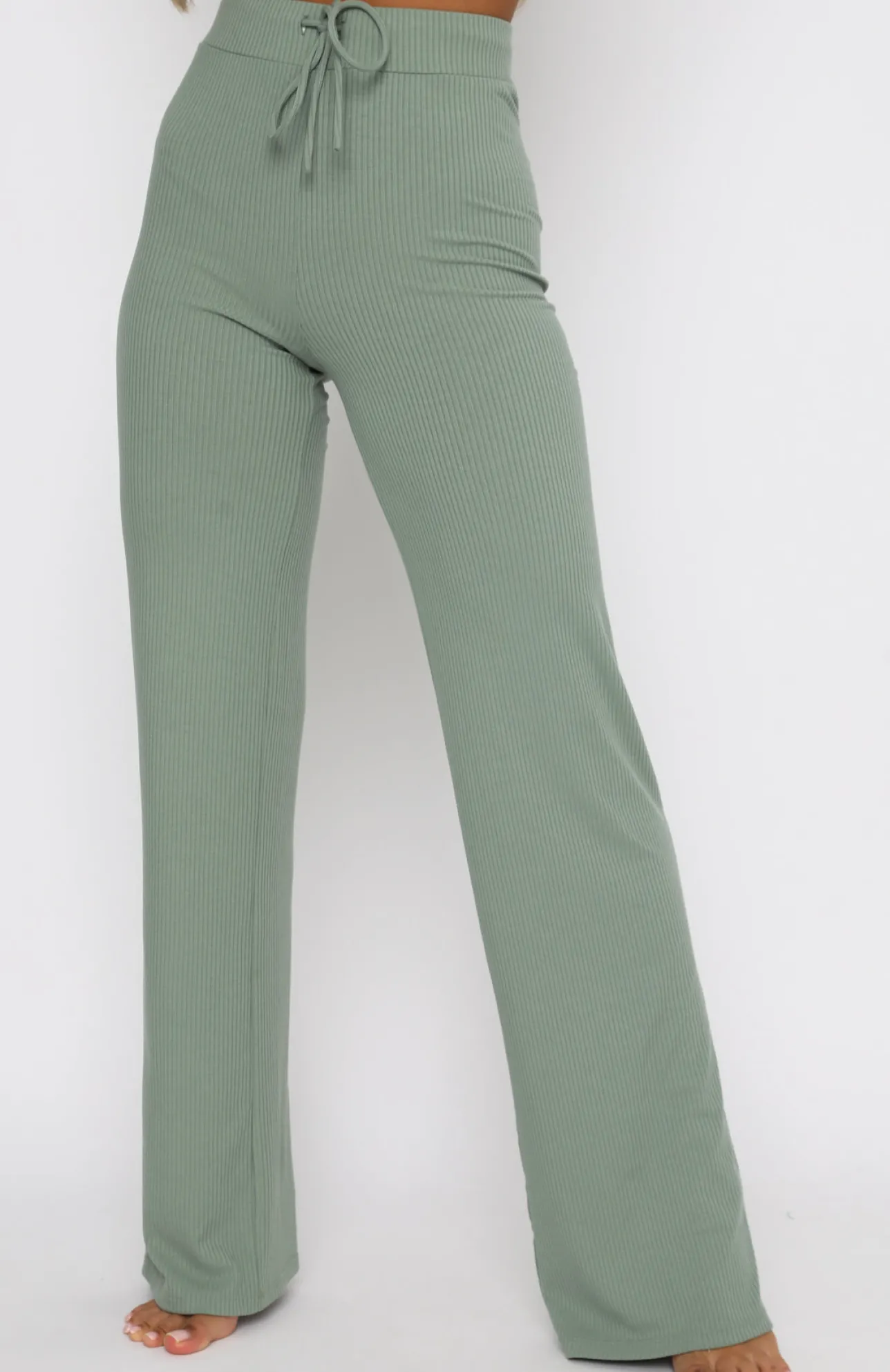 White Fox Boutique Adore You Ribbed Pants Sage green Flash Sale