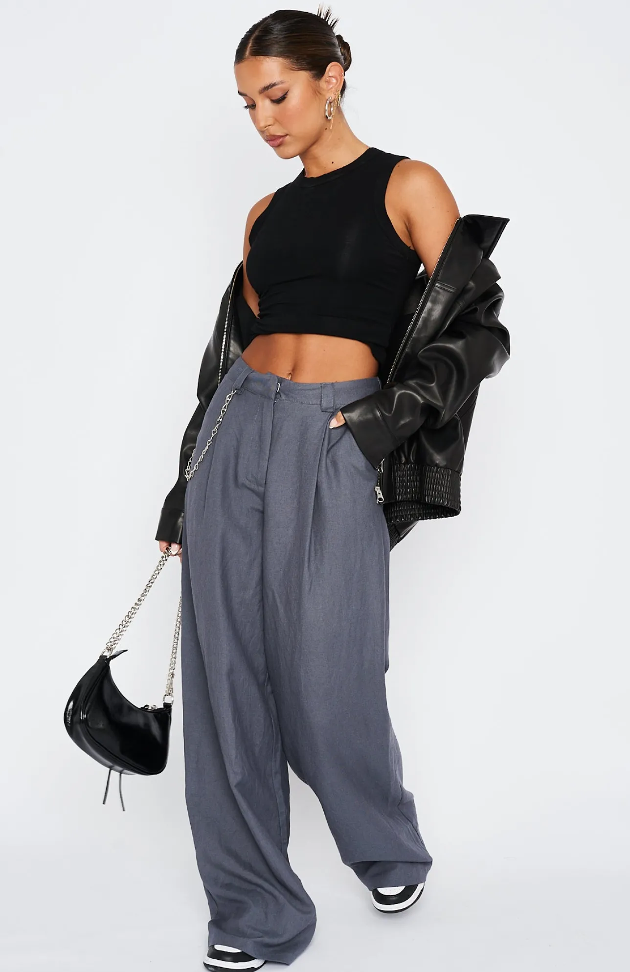 White Fox Boutique All About It Pants Charcoal grey Online