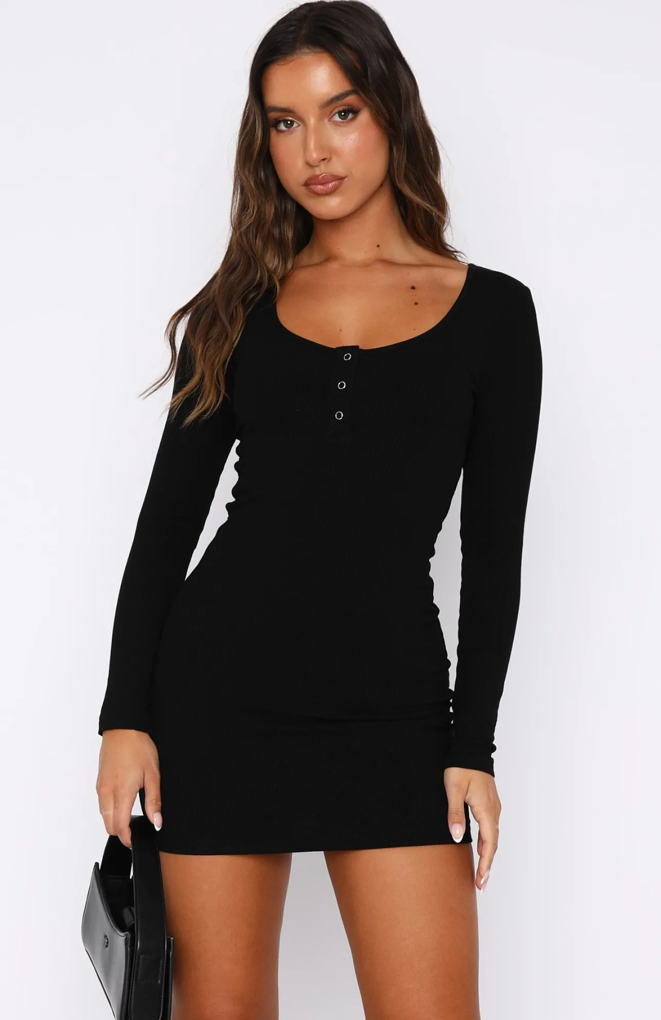 White Fox Boutique All I Wanted Long Sleeve Mini Dress black Cheap