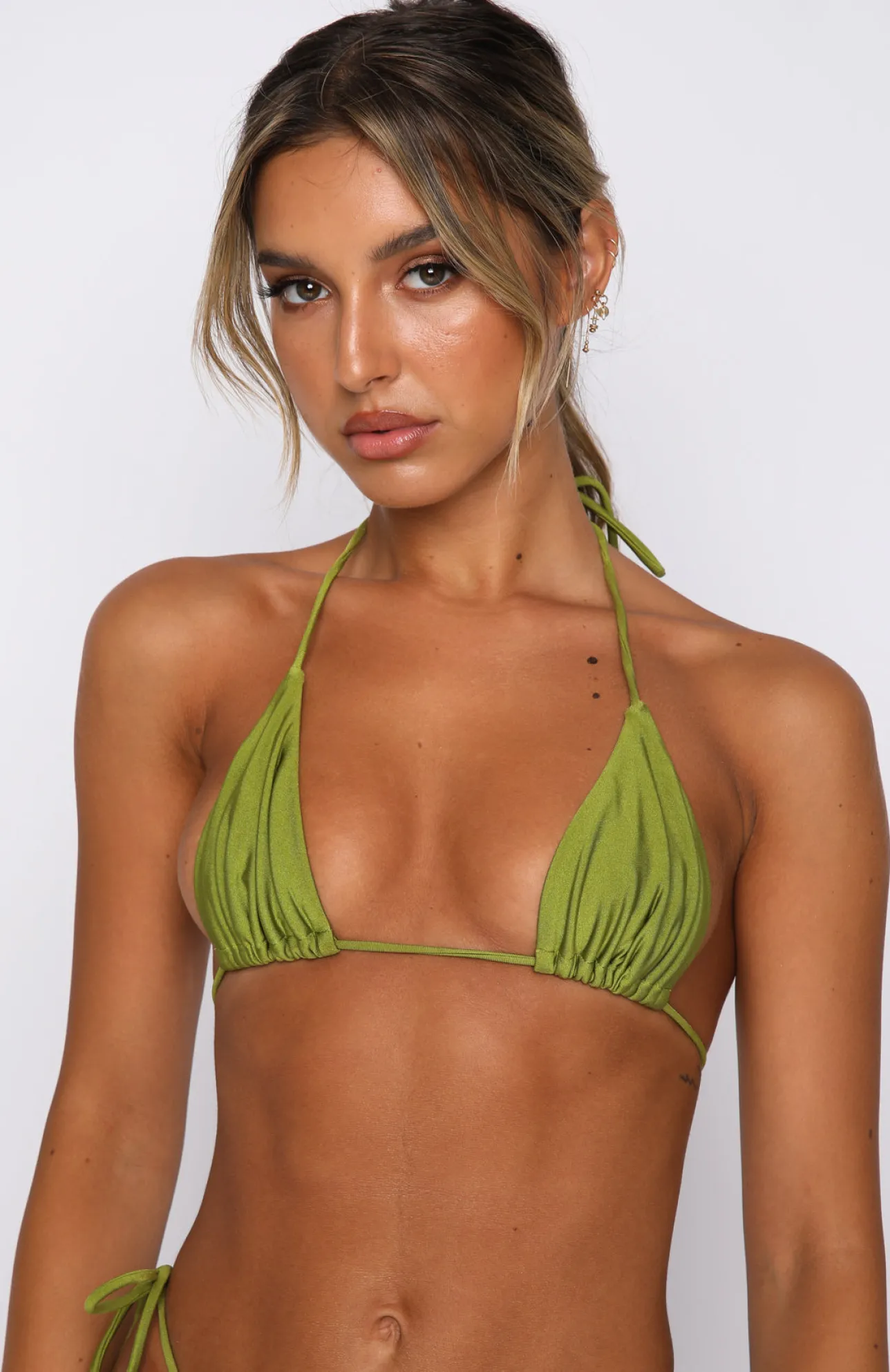 White Fox Boutique All Summer Long Bikini Top Shiny Olive green Discount