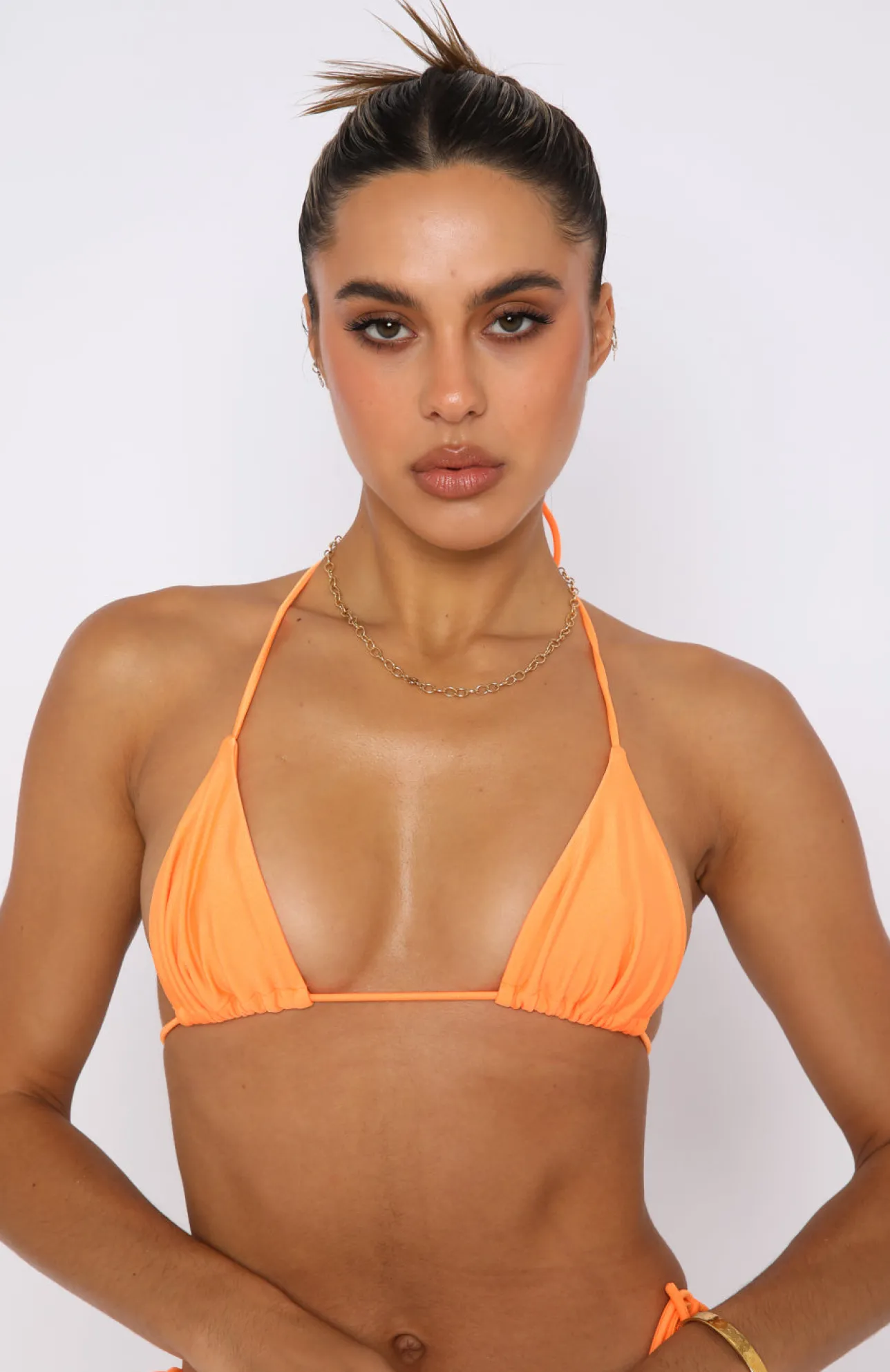 White Fox Boutique All Summer Long Bikini Top Shiny Tangelo orange Fashion