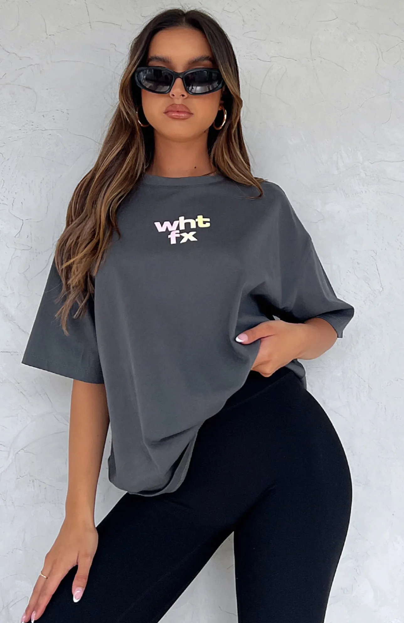 White Fox Boutique Another Dimension Oversized Tee Charcoal grey Sale
