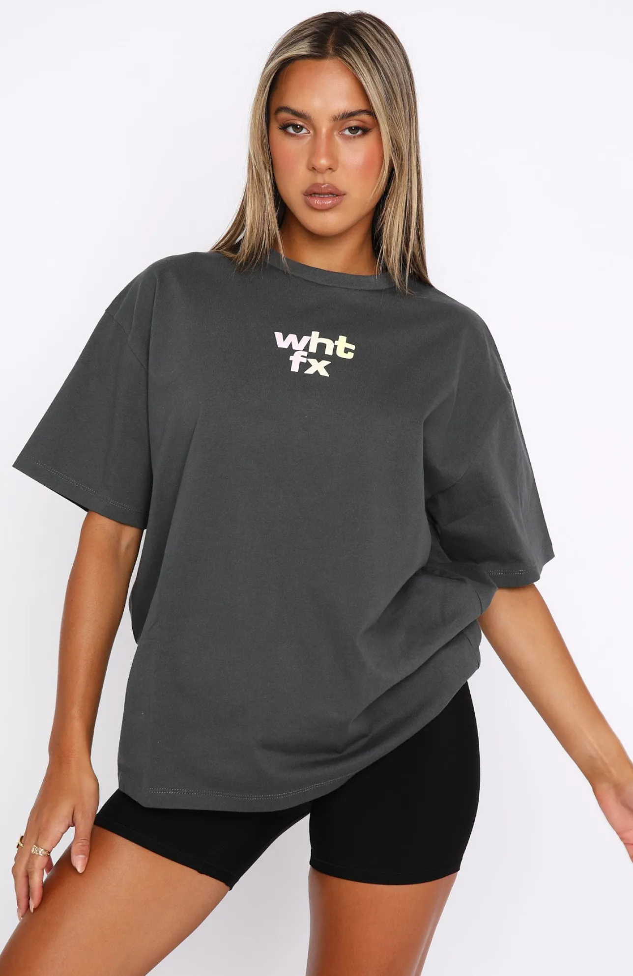 White Fox Boutique Another Dimension Oversized Tee Charcoal grey Sale