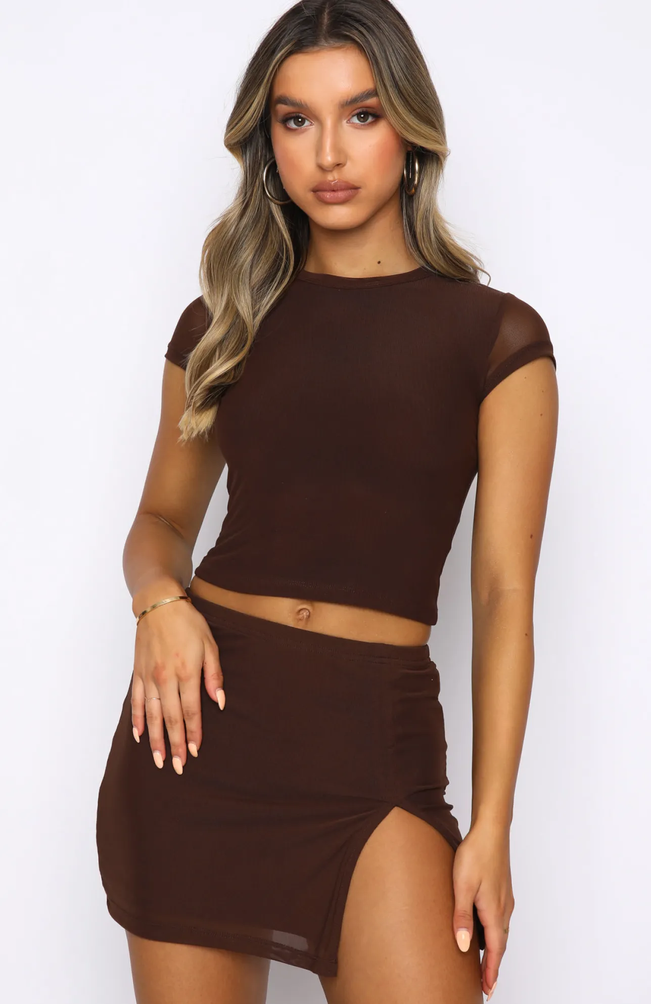 White Fox Boutique Answer My Calls Crop Chocolate brown Store