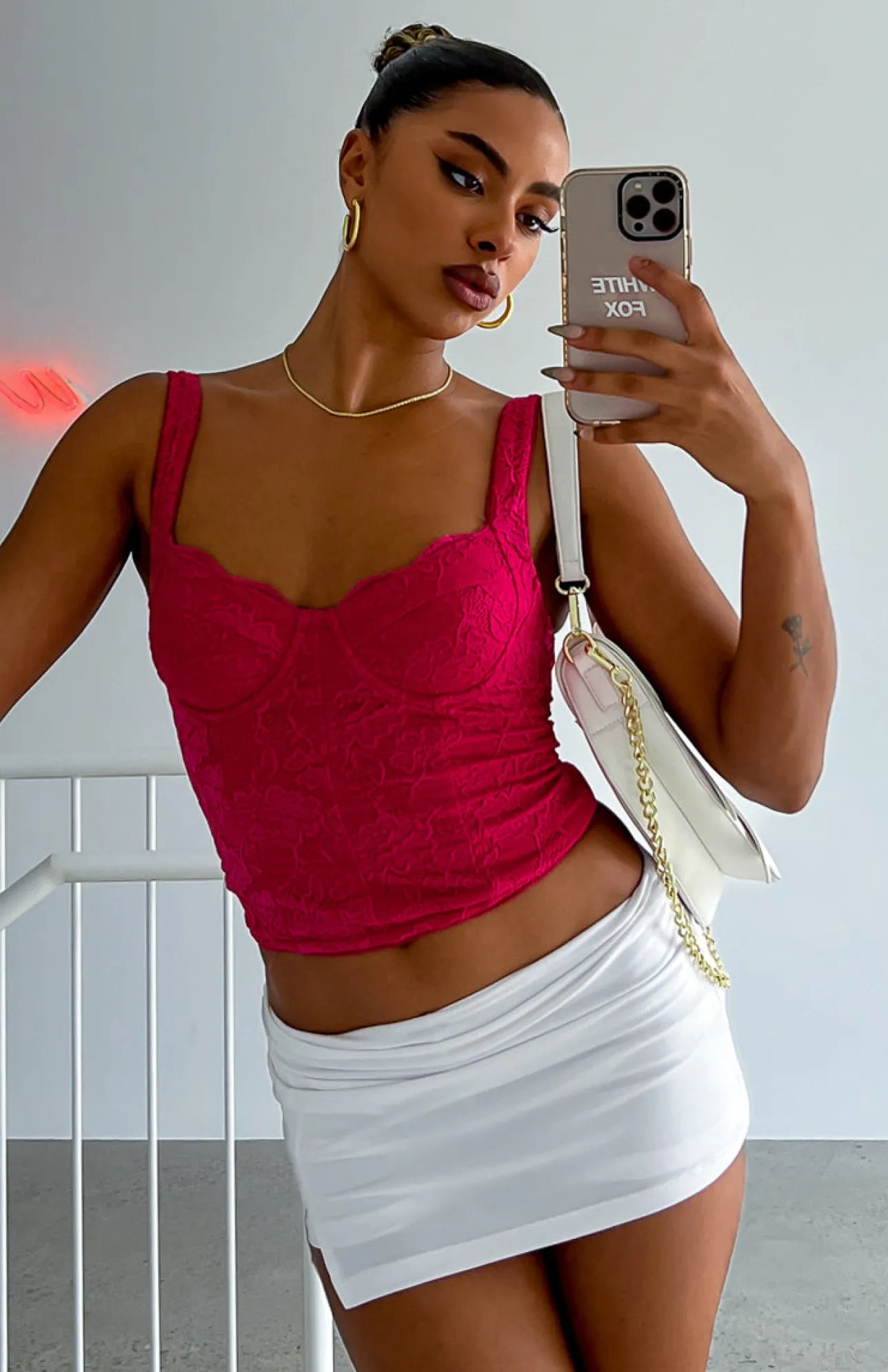 White Fox Boutique Attention On You Lace Cami Hot pink Clearance