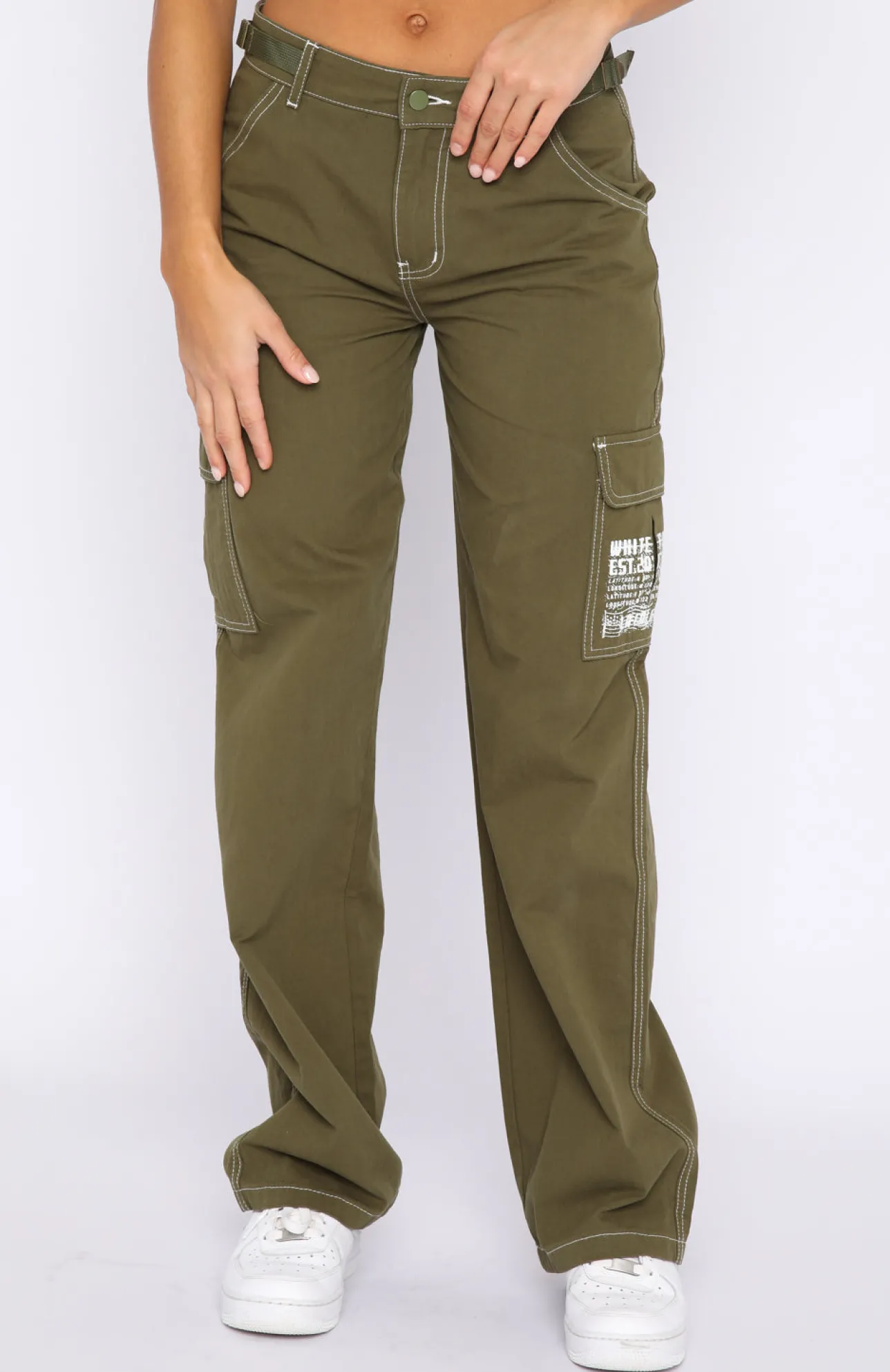 White Fox Boutique Back On Top Cargo Pants Khaki green Hot