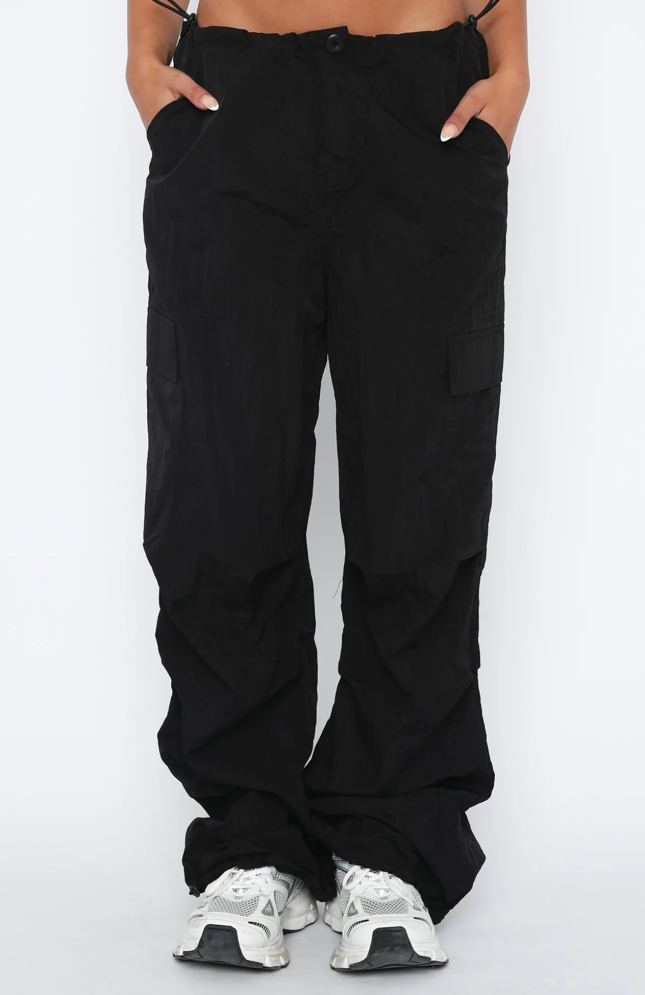 White Fox Boutique Be The Moment Cargo Parachute Pants black Discount