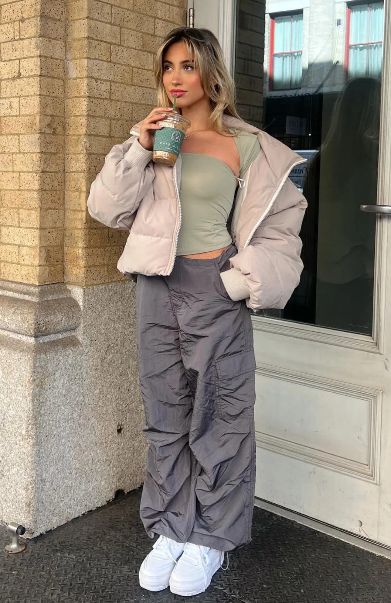 White Fox Boutique Be The Moment Cargo Parachute Pants Charcoal grey New