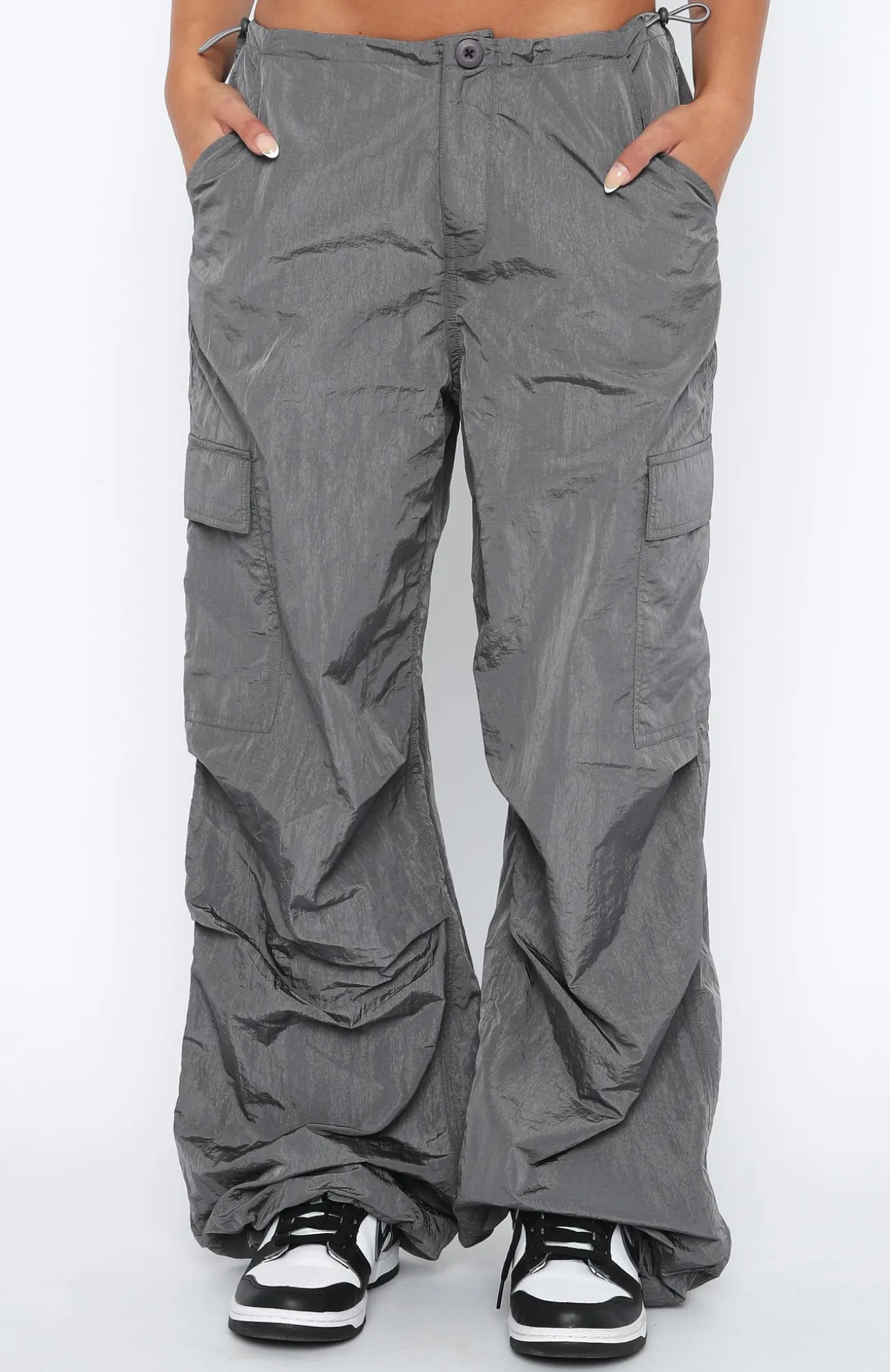 White Fox Boutique Be The Moment Cargo Parachute Pants Charcoal grey New