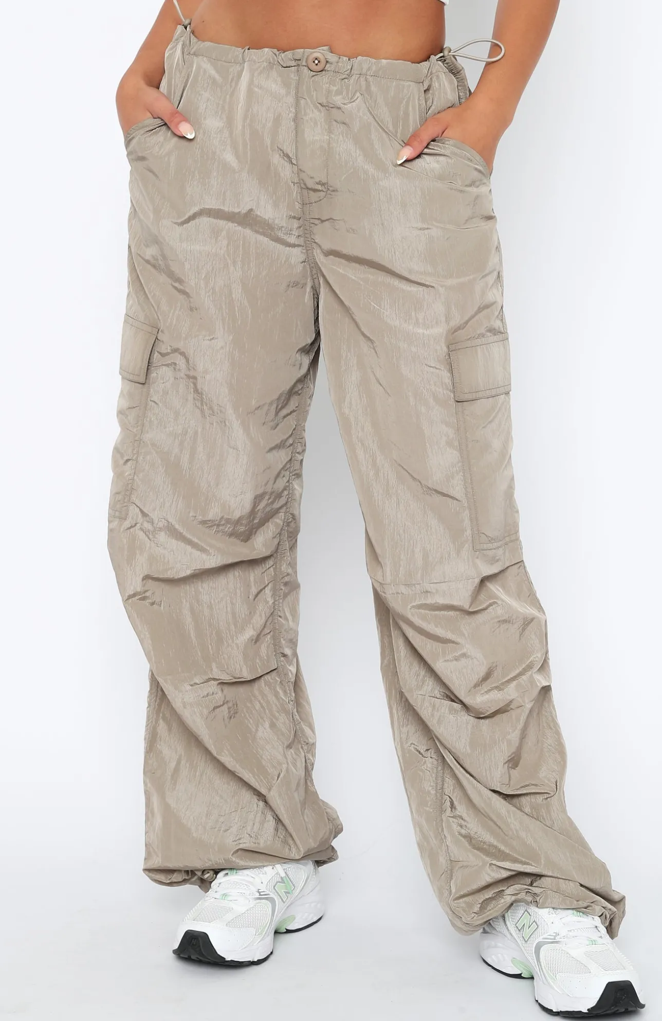 White Fox Boutique Be The Moment Cargo Parachute Pants Stone nude Outlet