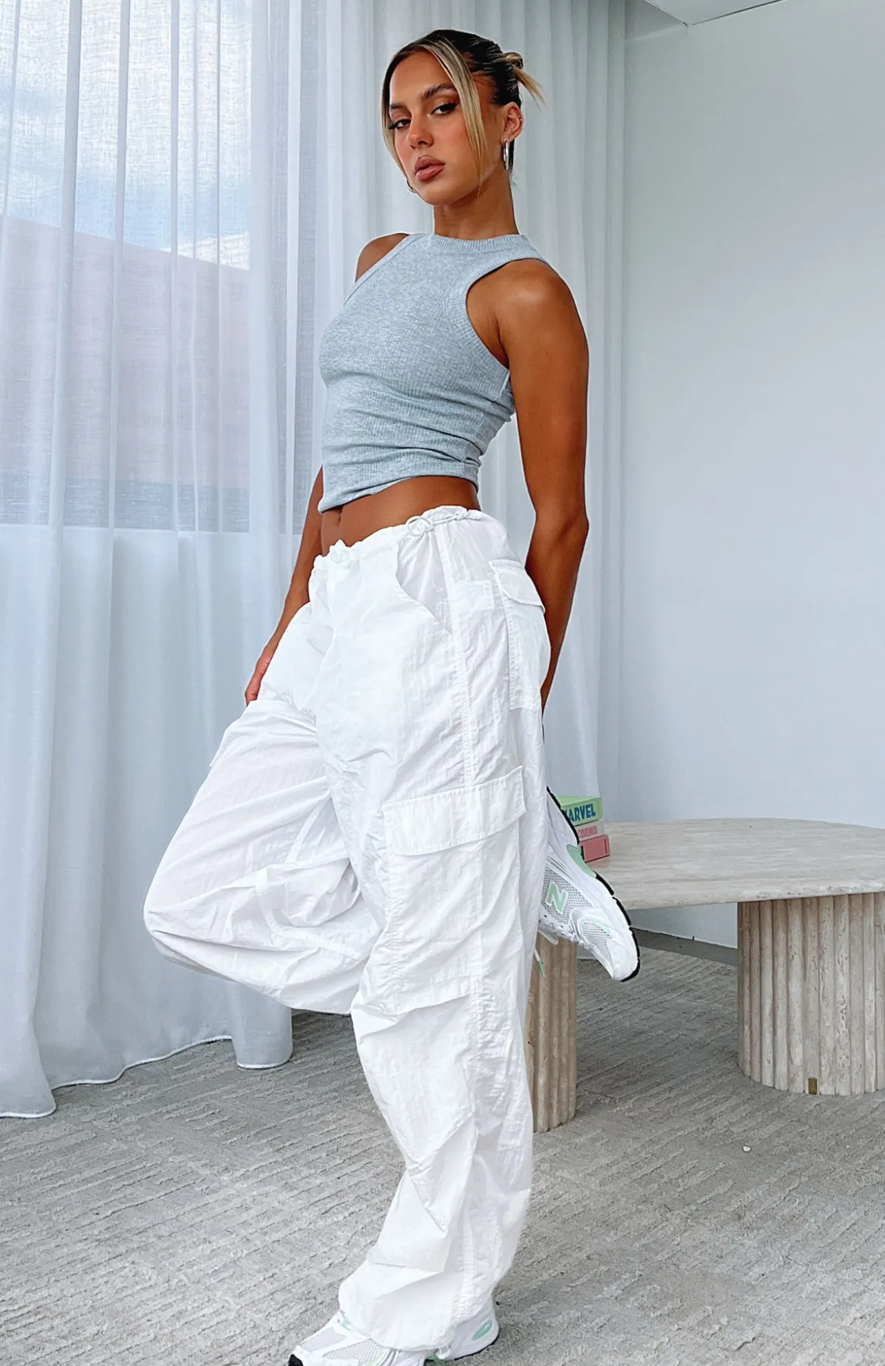 White Fox Boutique Be The Moment Cargo Parachute Pants white Online