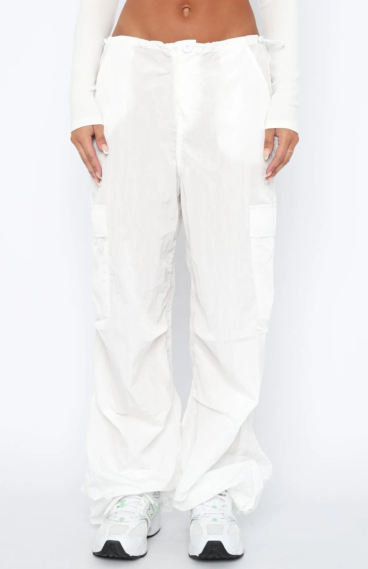 White Fox Boutique Be The Moment Cargo Parachute Pants white Online