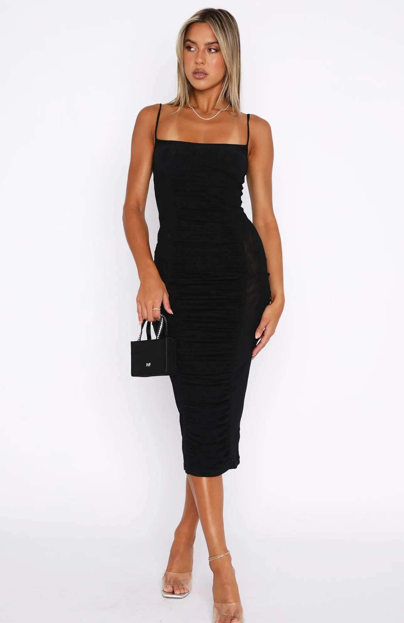 White Fox Boutique Beautiful Day Mesh Midi Dress black Clearance