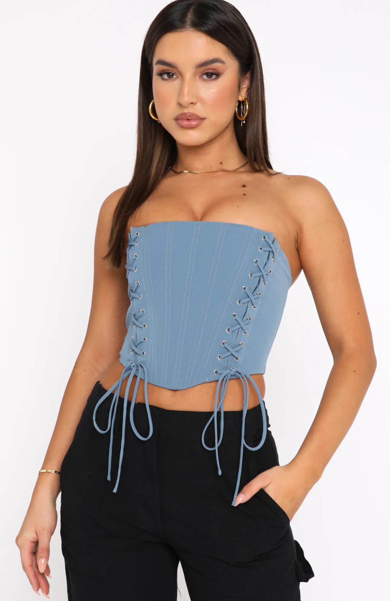 White Fox Boutique Because I Can Bustier Steel blue New