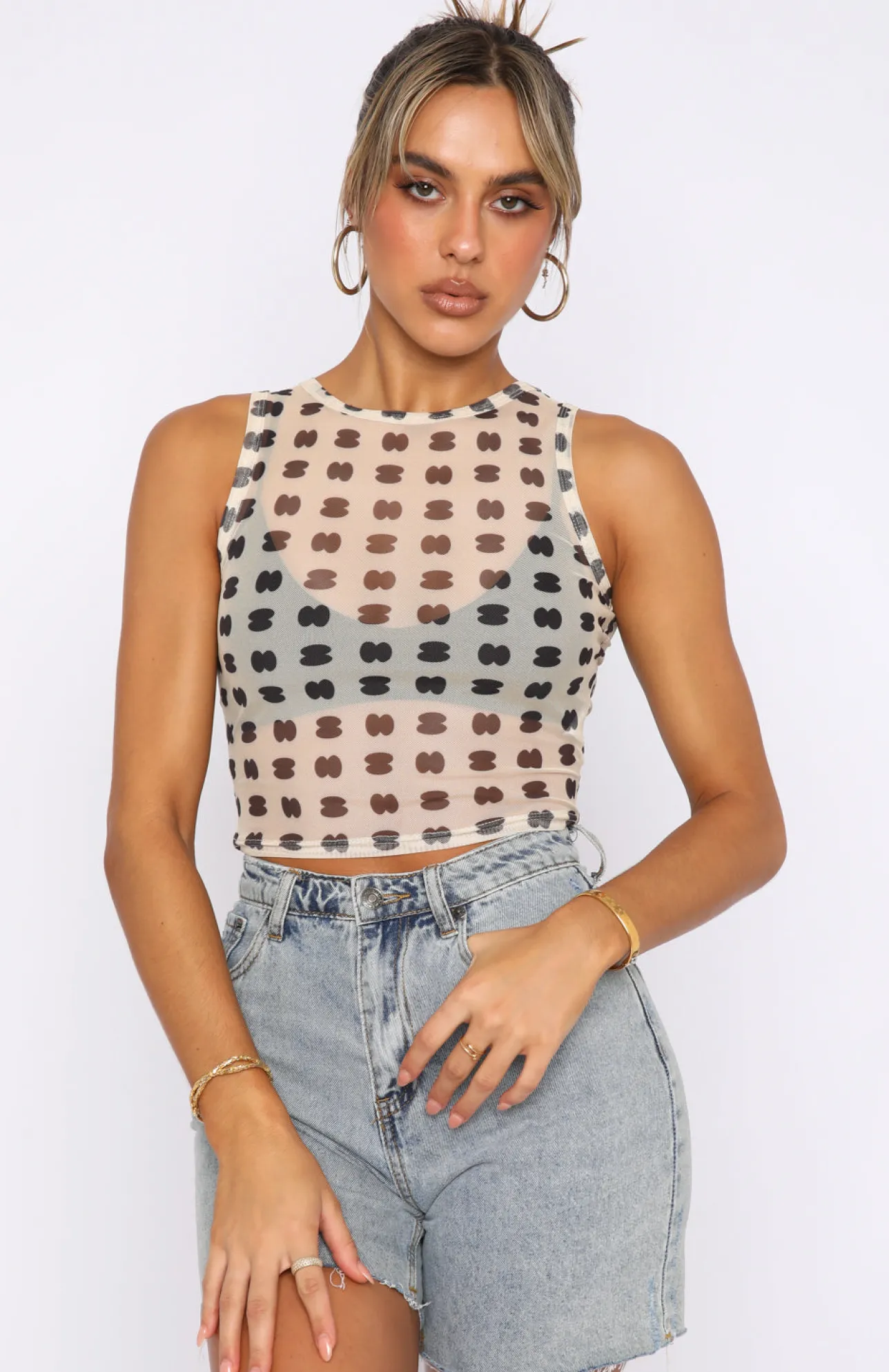White Fox Boutique Best You Had Crop Beige Print nude Hot