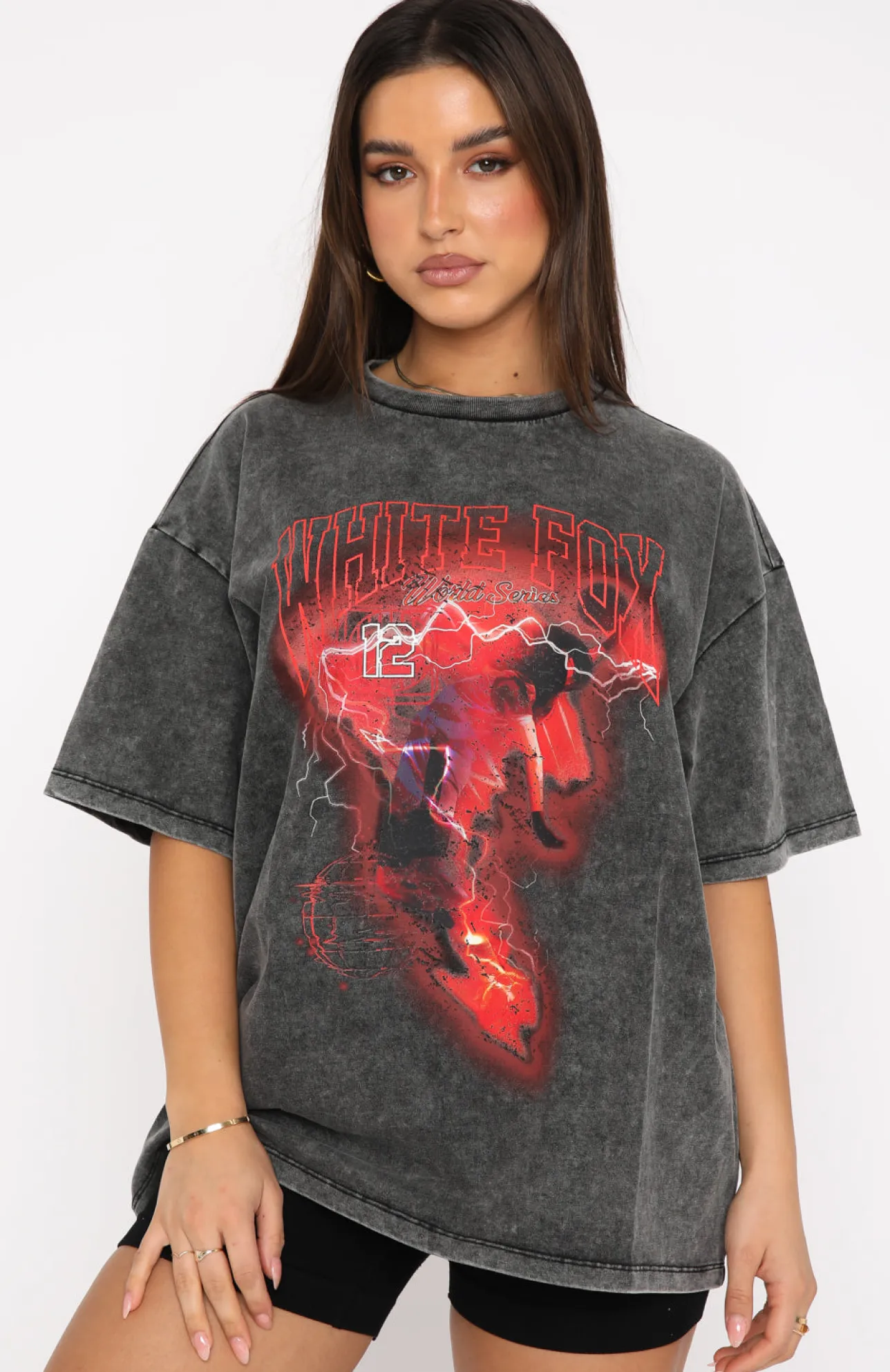 White Fox Boutique Big Moves Oversized Tee Acid Wash black Fashion