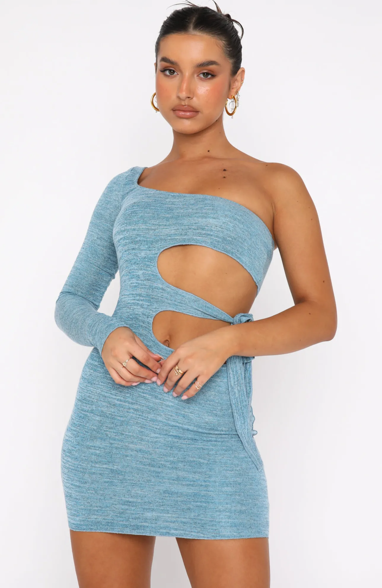 White Fox Boutique Bouncing Back Knit Mini Dress Marle blue Flash Sale