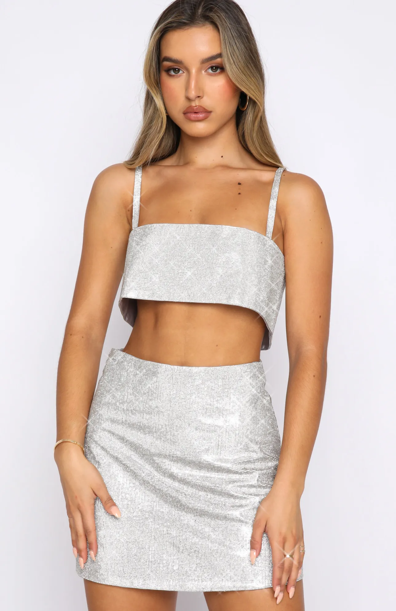 White Fox Boutique Breathtaking Crop silver Flash Sale
