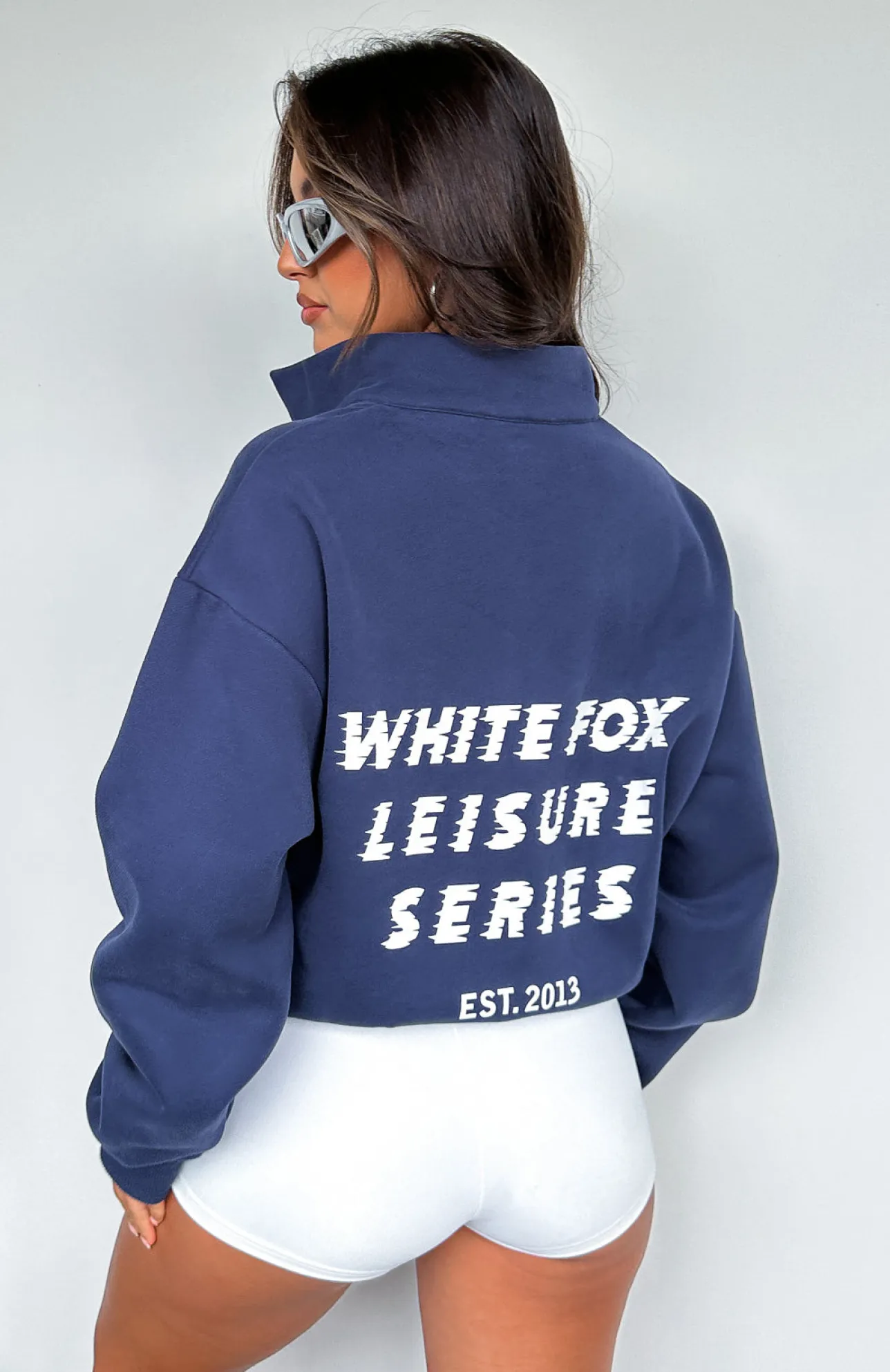 White Fox Boutique Bring It Back Zip Front Sweater Navy blue Fashion