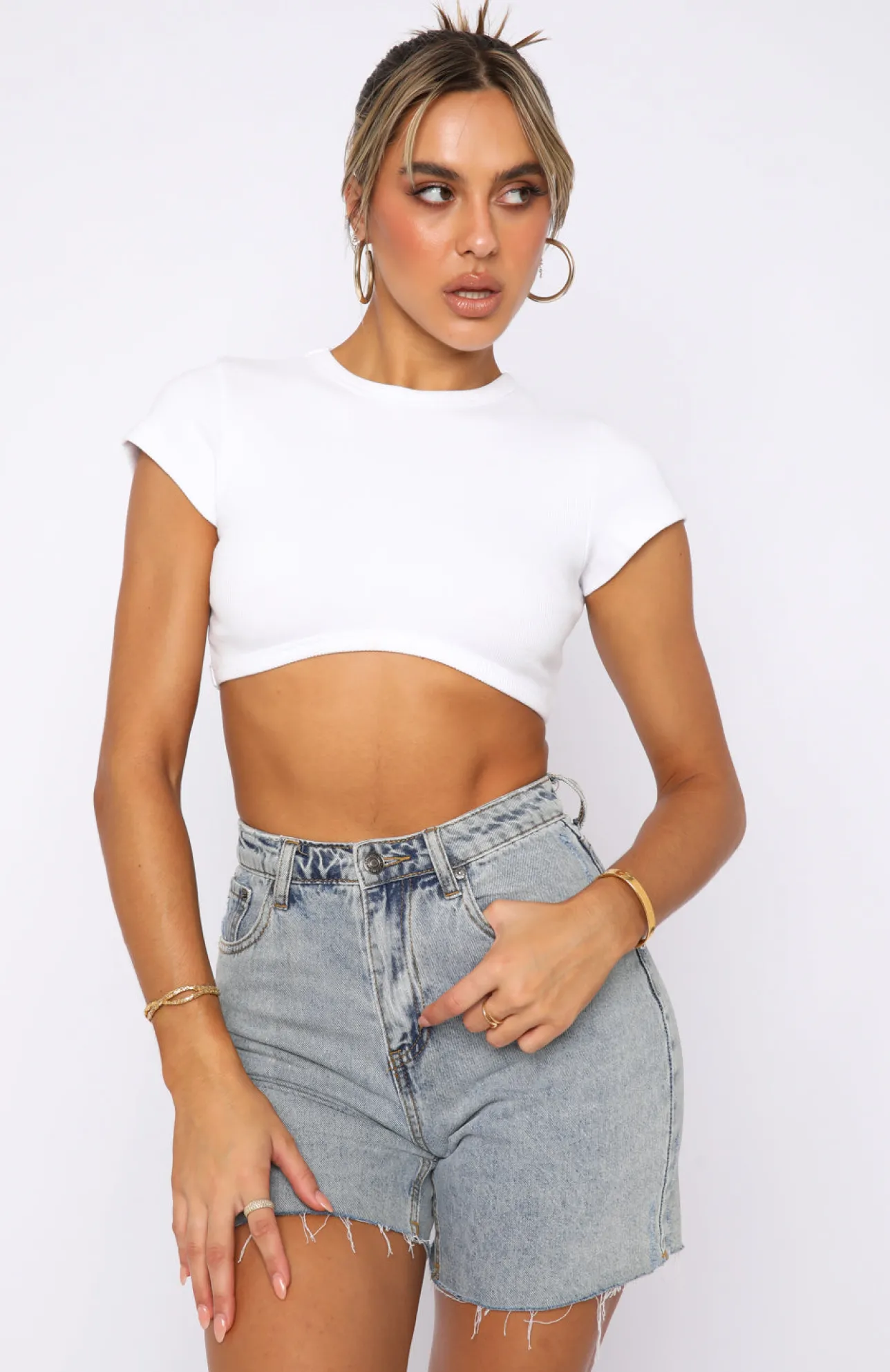 White Fox Boutique Call Me Back Ribbed Crop Tee white Cheap