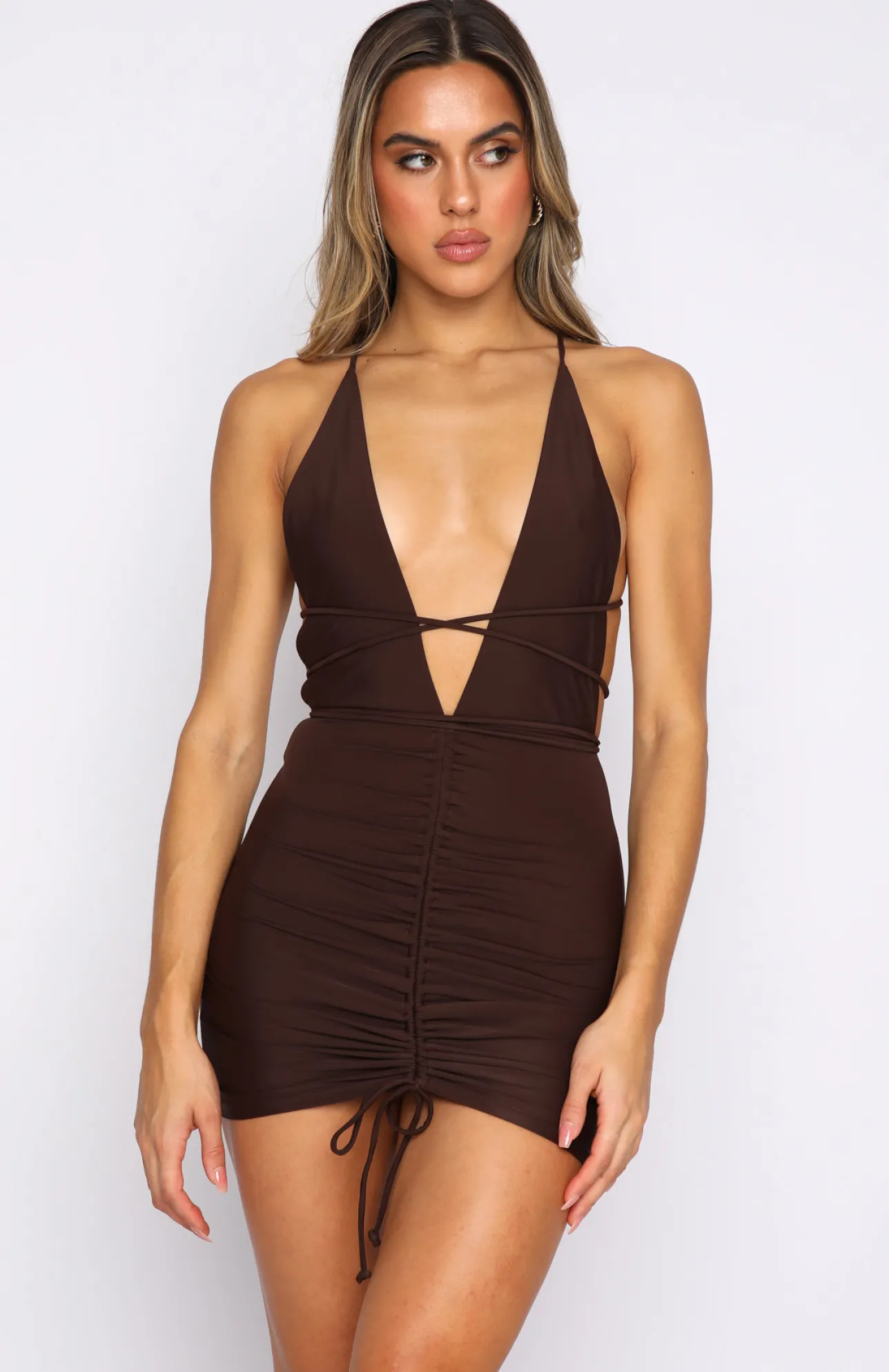 White Fox Boutique Call Me Later Mini Dress Chocolate brown Discount