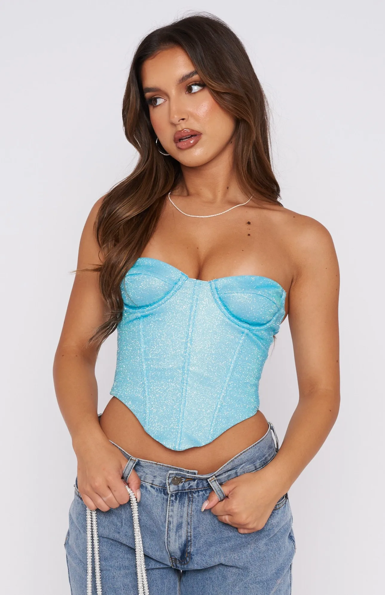 White Fox Boutique Canned Heat Bustier Cyan blue Clearance