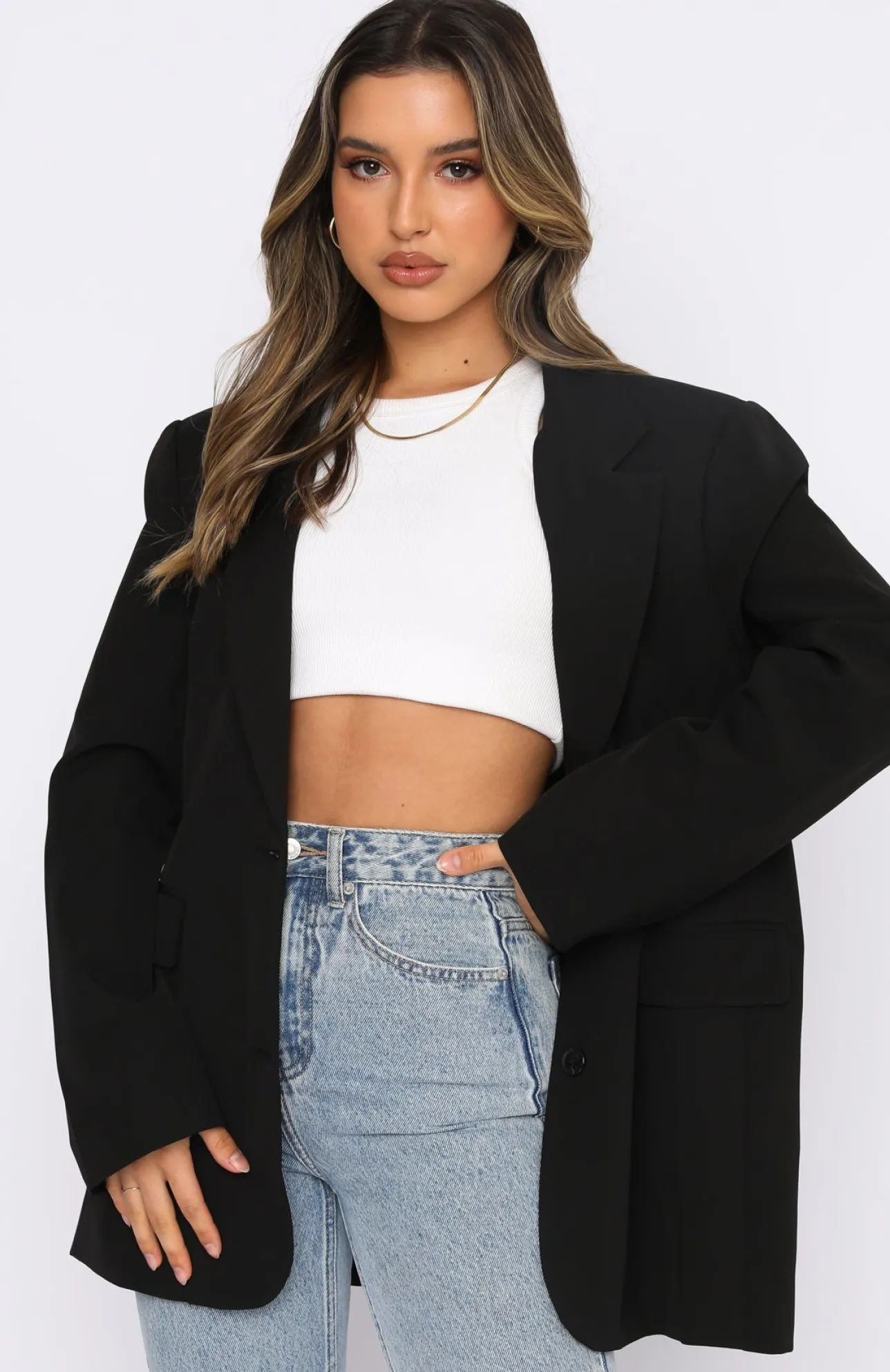 White Fox Boutique Catch Me Now Oversized Blazer black Cheap