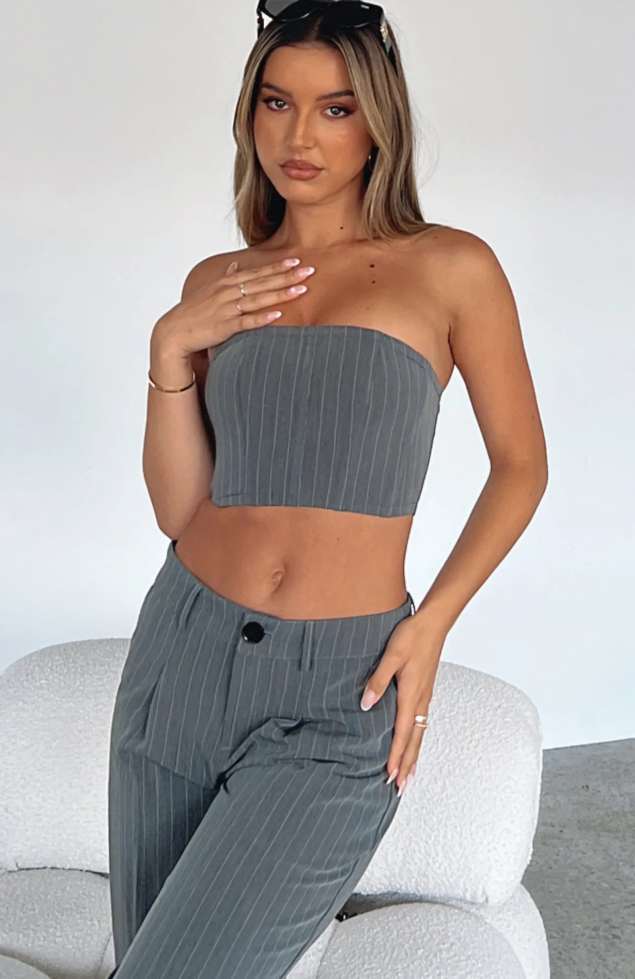White Fox Boutique Catch The Trend Bustier Stripe grey Store