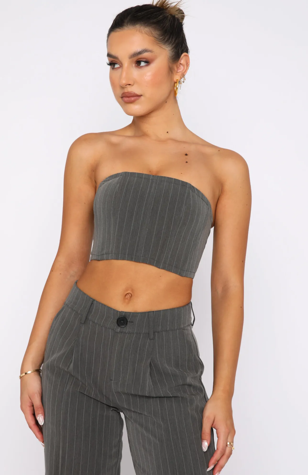 White Fox Boutique Catch The Trend Bustier Stripe grey Store