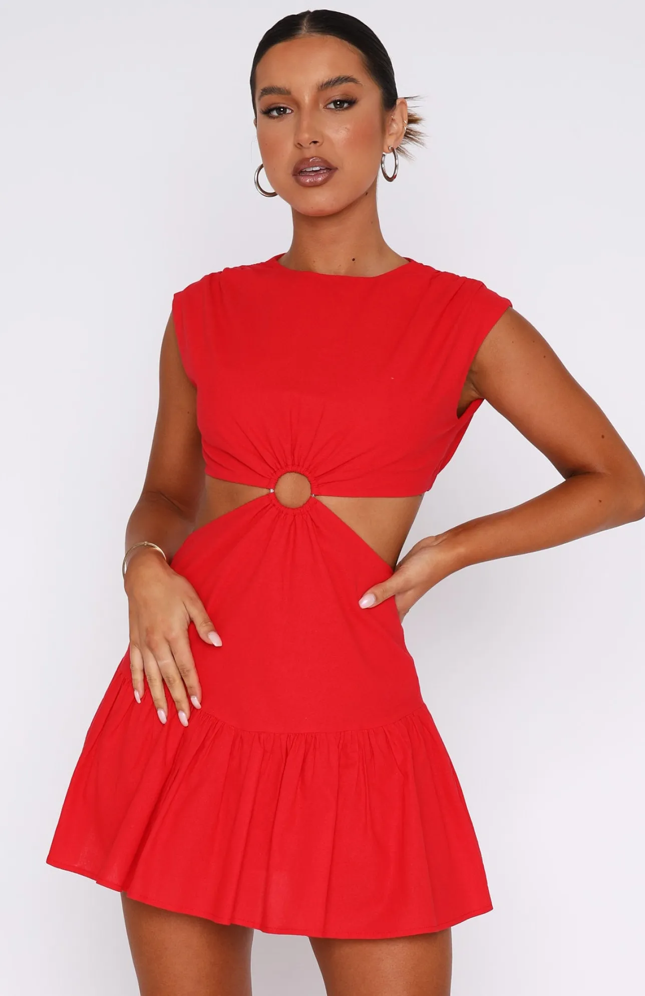 White Fox Boutique Celebrate You Linen Mini Dress red New