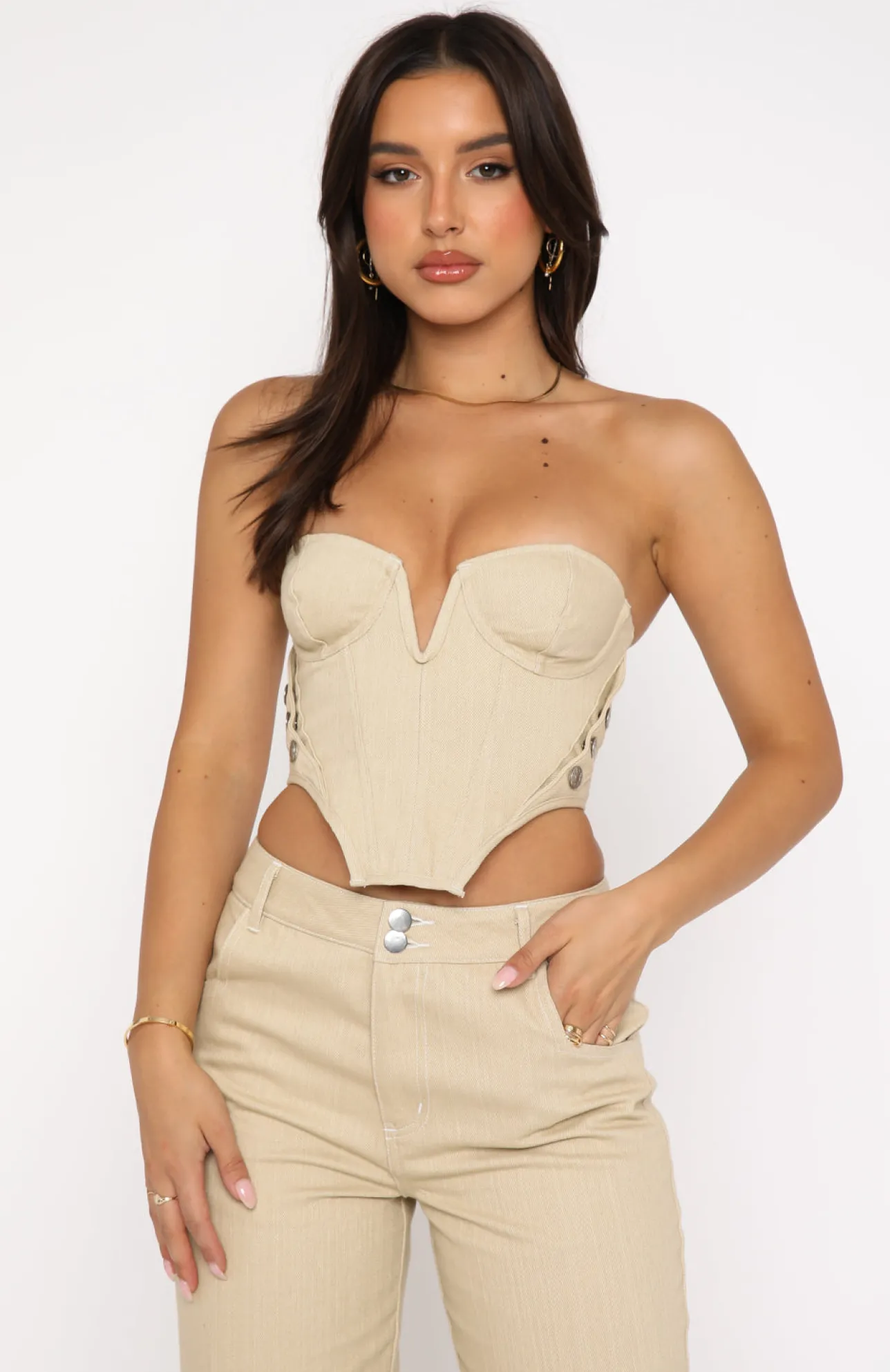 White Fox Boutique Change My Mind Bustier Oatmeal nude New