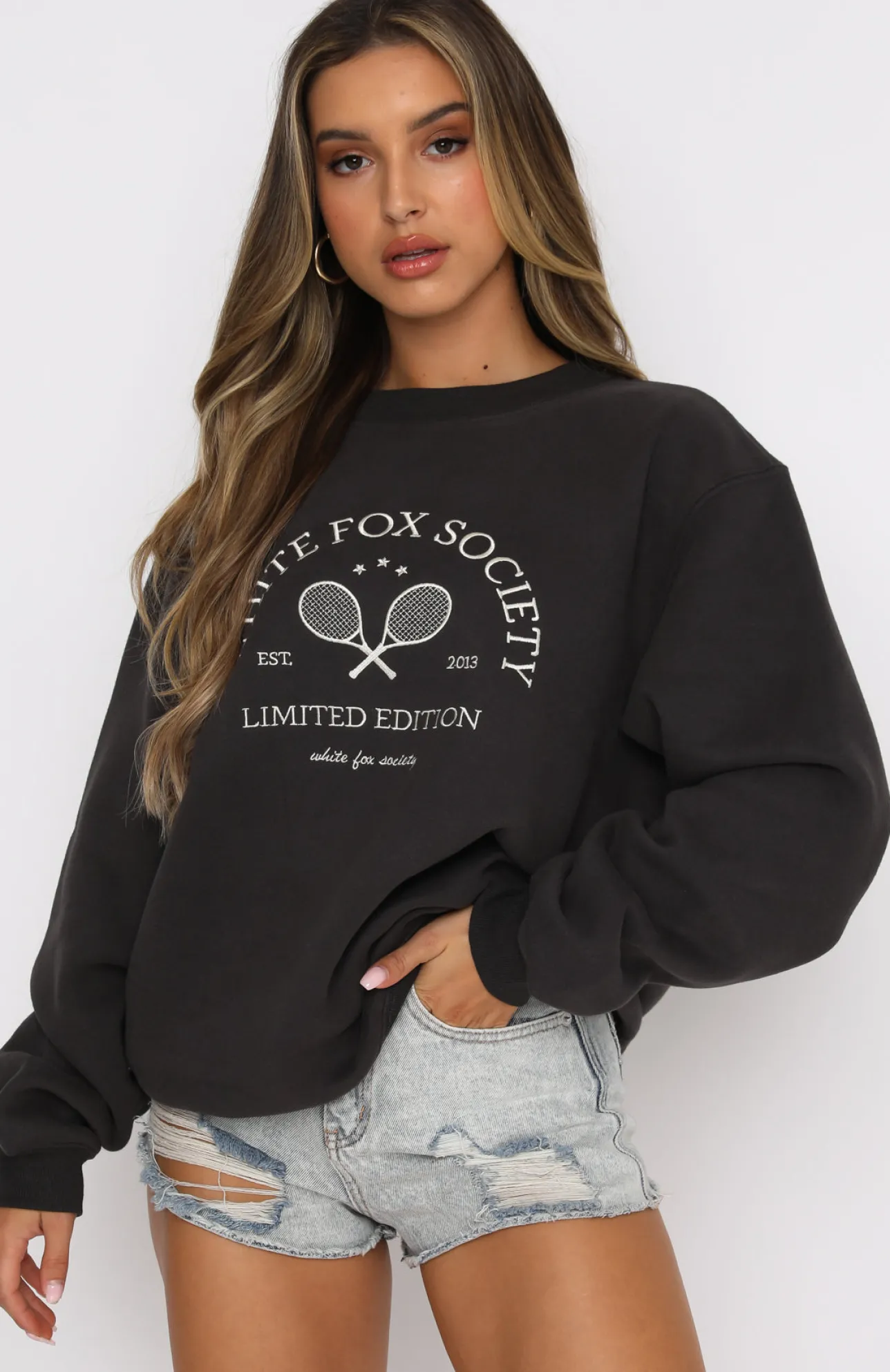 White Fox Boutique City Escape Oversized Sweater Charcoal grey Clearance