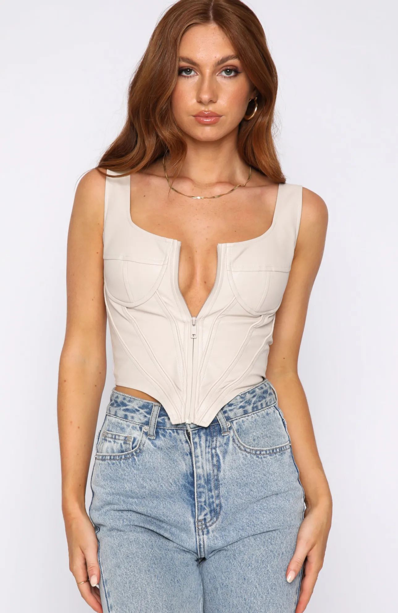 White Fox Boutique City Look Bustier Taupe nude New