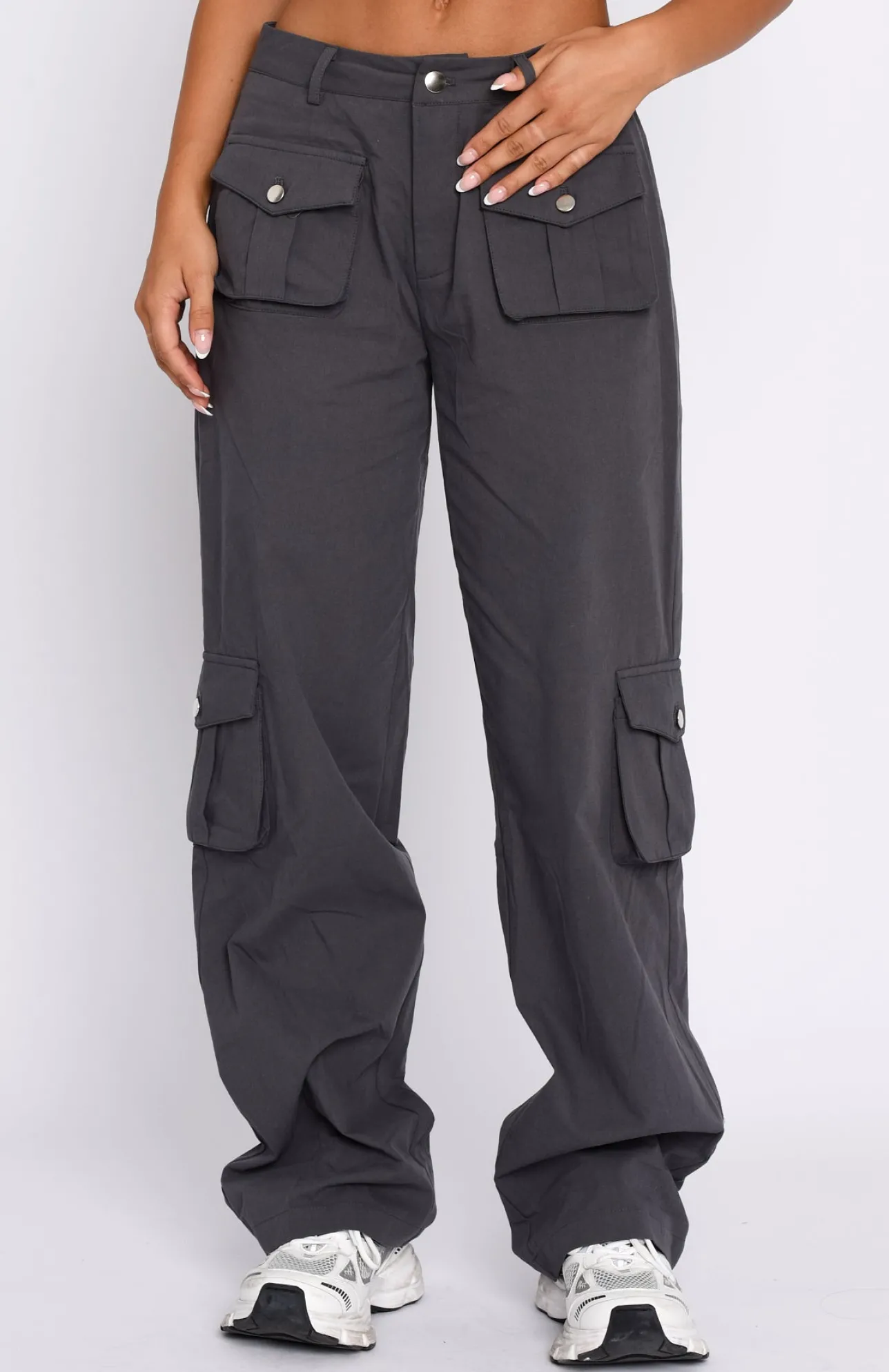 White Fox Boutique Clear My Mind Cargo Pants Charcoal grey Fashion