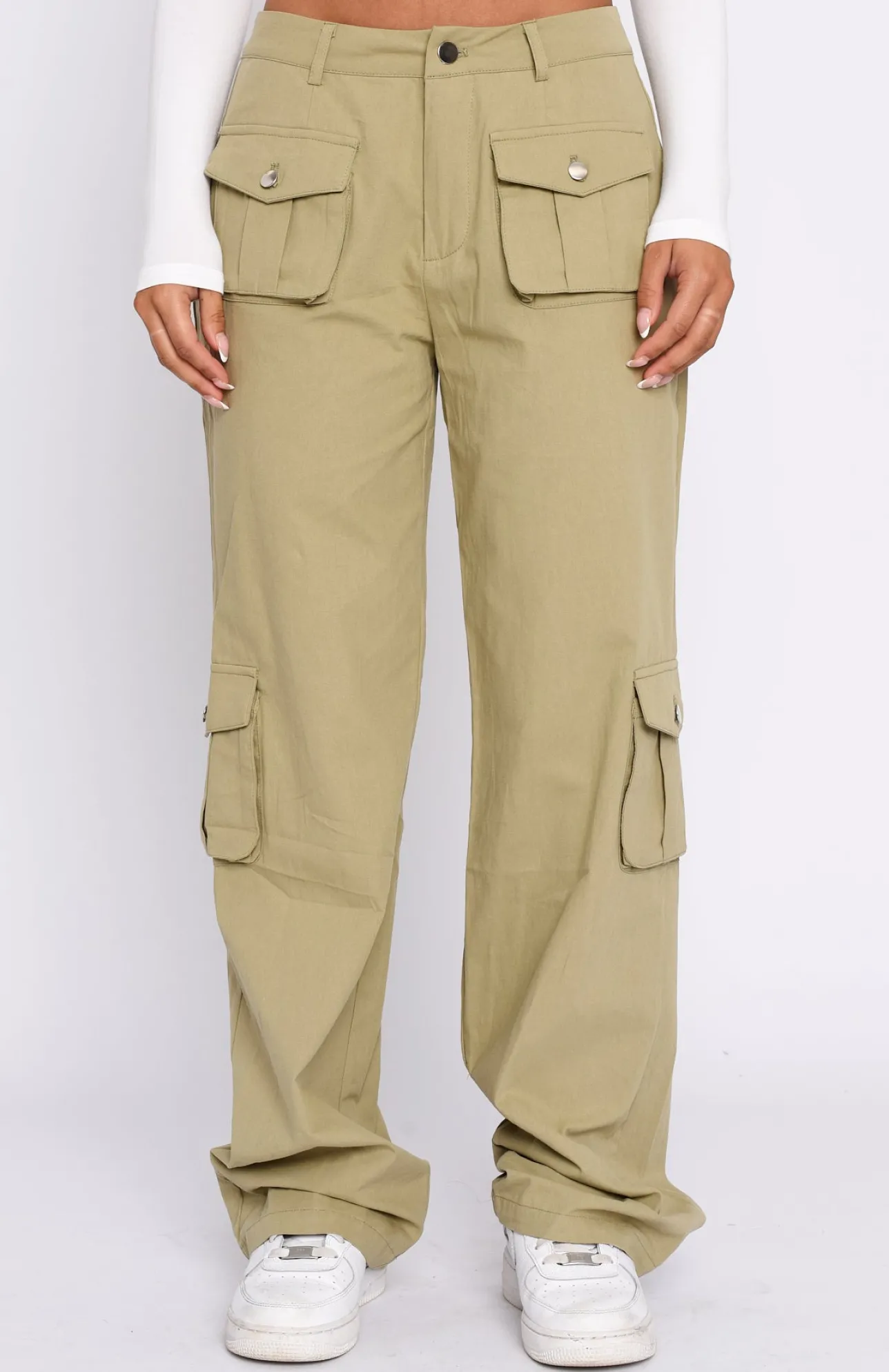 White Fox Boutique Clear My Mind Cargo Pants Khaki green Discount