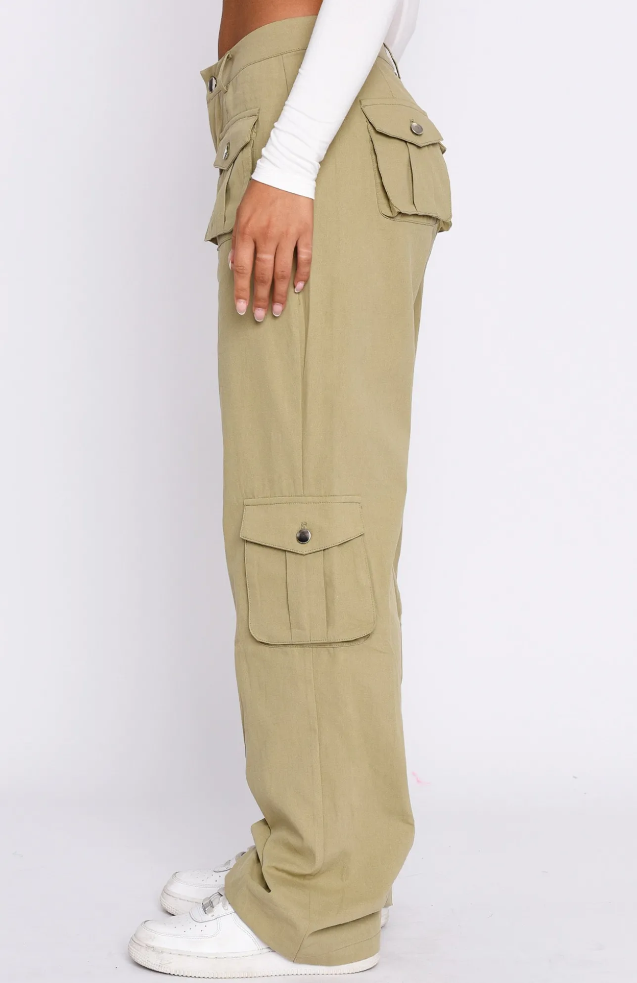 White Fox Boutique Clear My Mind Cargo Pants Khaki green Discount