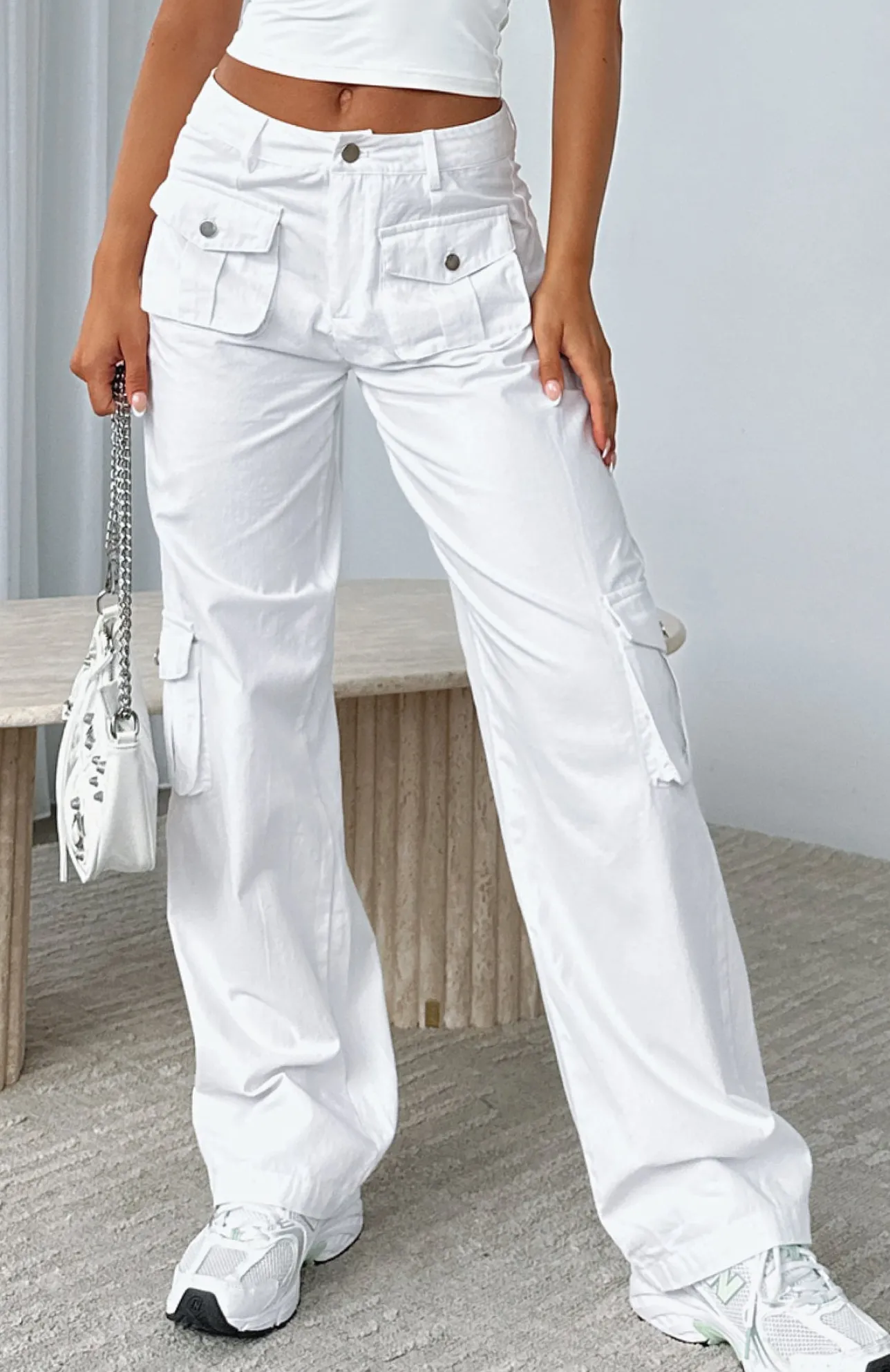 White Fox Boutique Clear My Mind Cargo Pants white Best