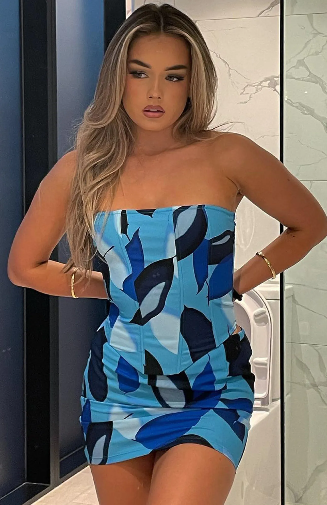 White Fox Boutique Count Me In Bustier Leaf Print blue Cheap