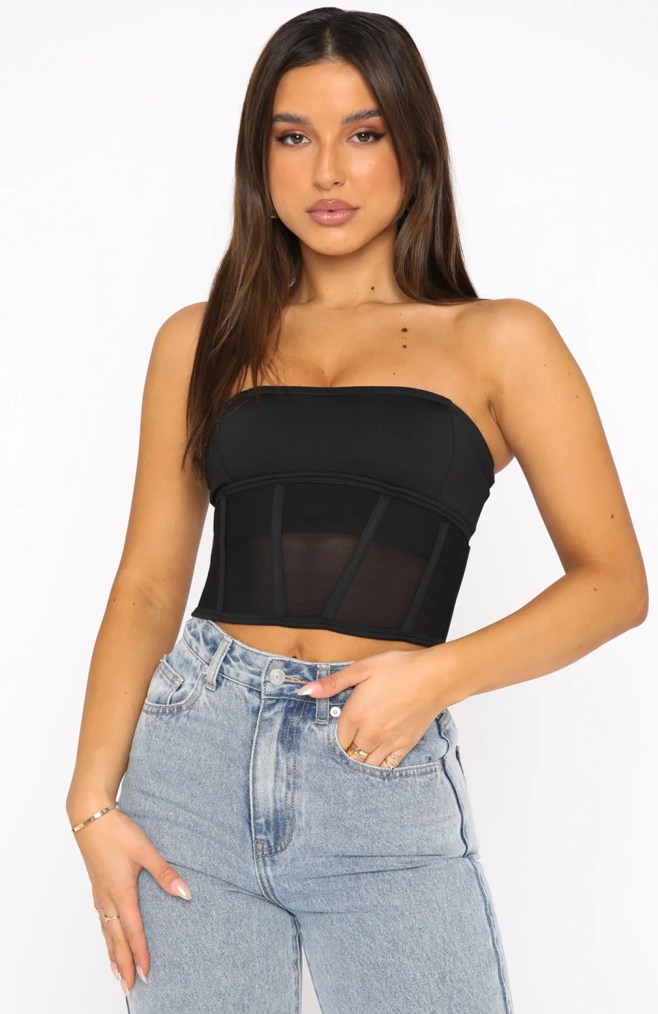 White Fox Boutique Crossed My Mind Corset Crop black Outlet