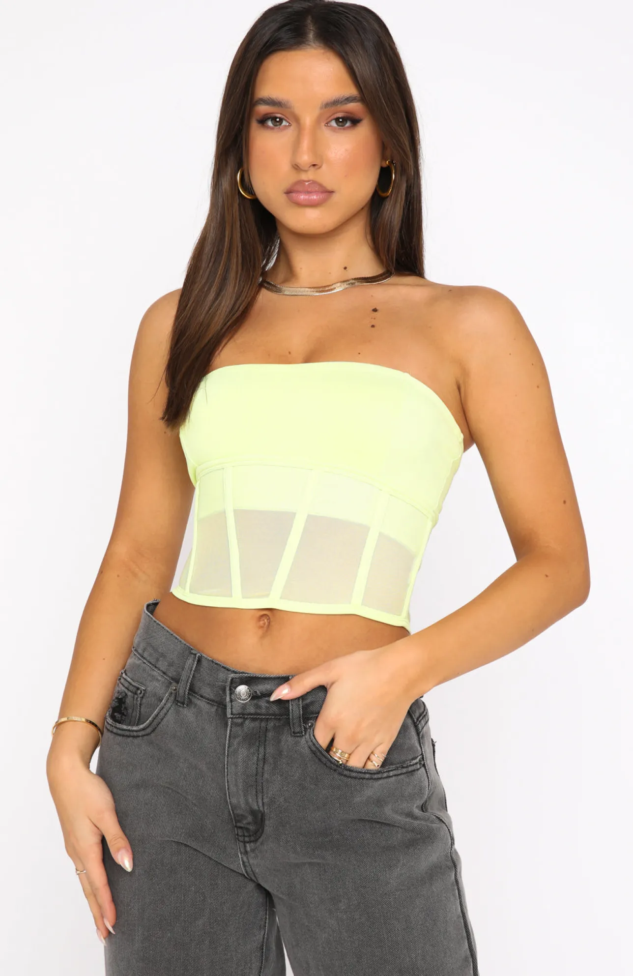 White Fox Boutique Crossed My Mind Corset Crop Pistachio green Cheap