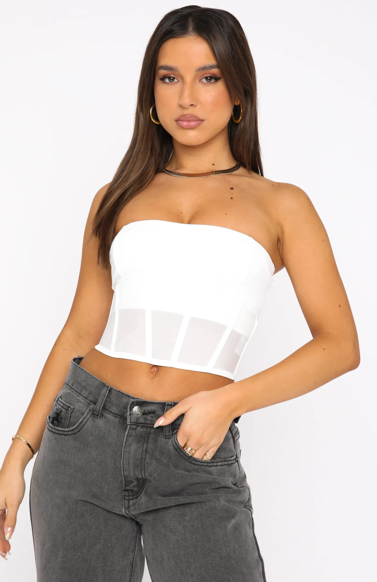 White Fox Boutique Crossed My Mind Corset Crop white Cheap