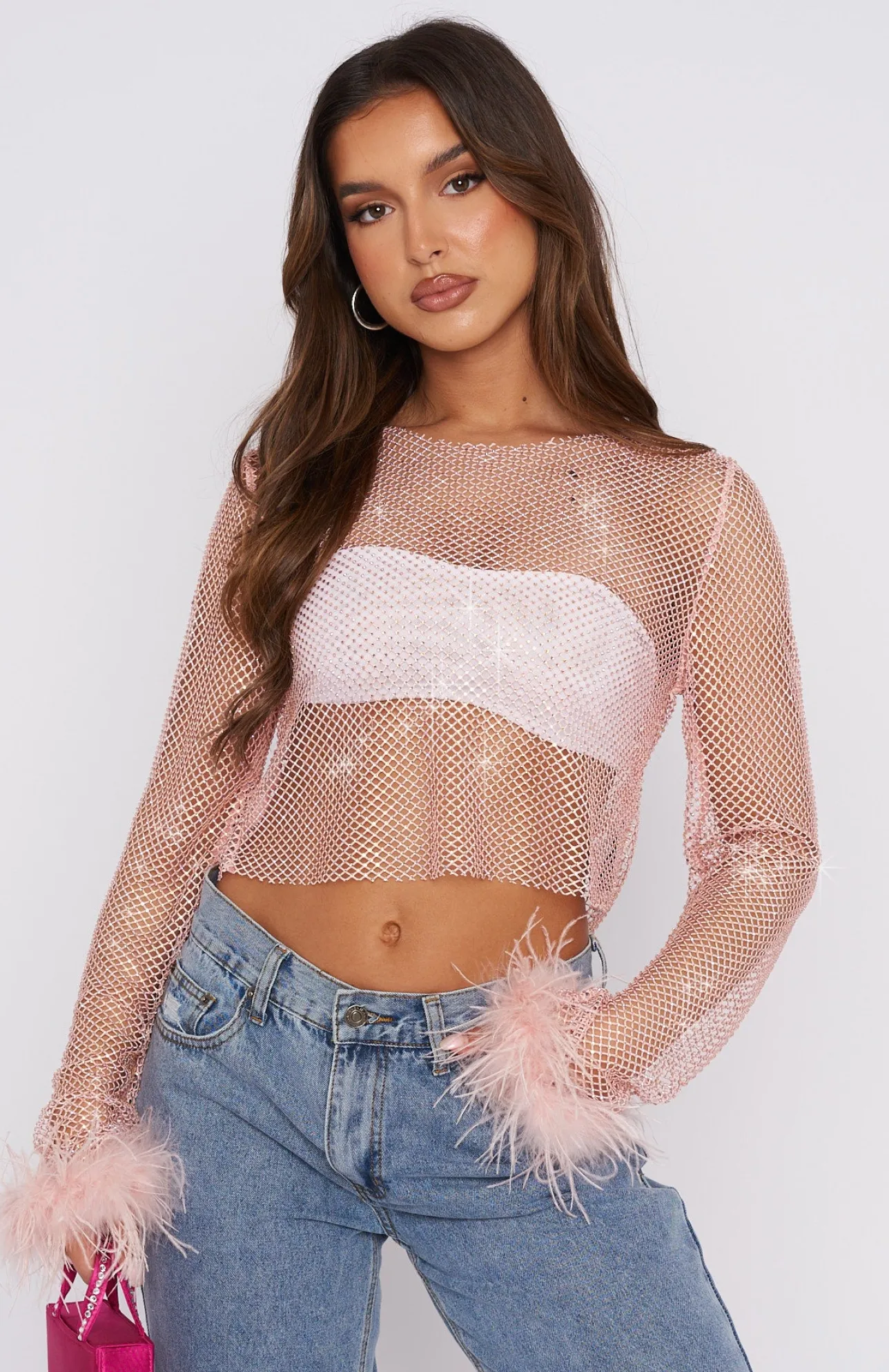 White Fox Boutique Day And Night Long Sleeve Crop Baby pink Discount