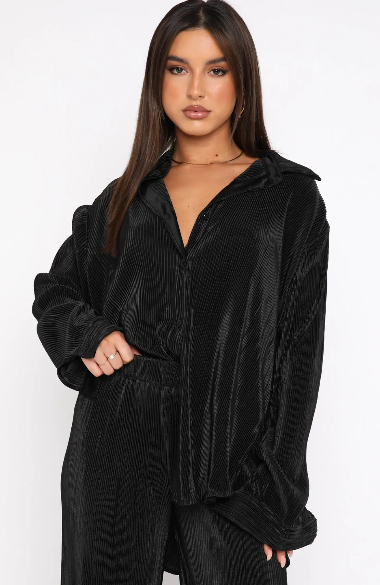 White Fox Boutique Destined For You Long Sleeve Shirt black Clearance