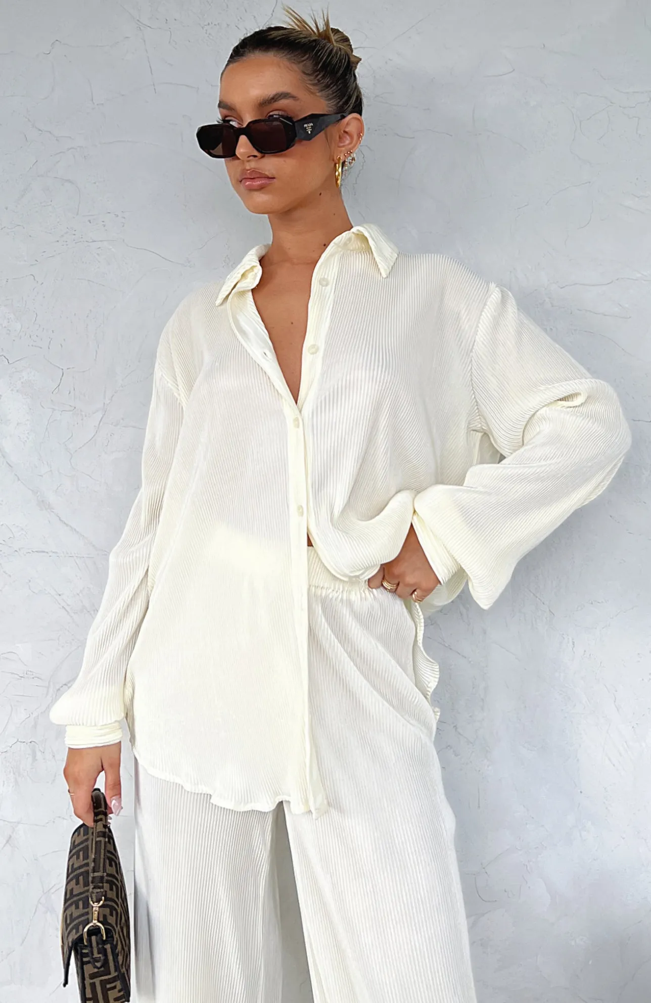 White Fox Boutique Destined For You Long Sleeve Shirt Cream white Online