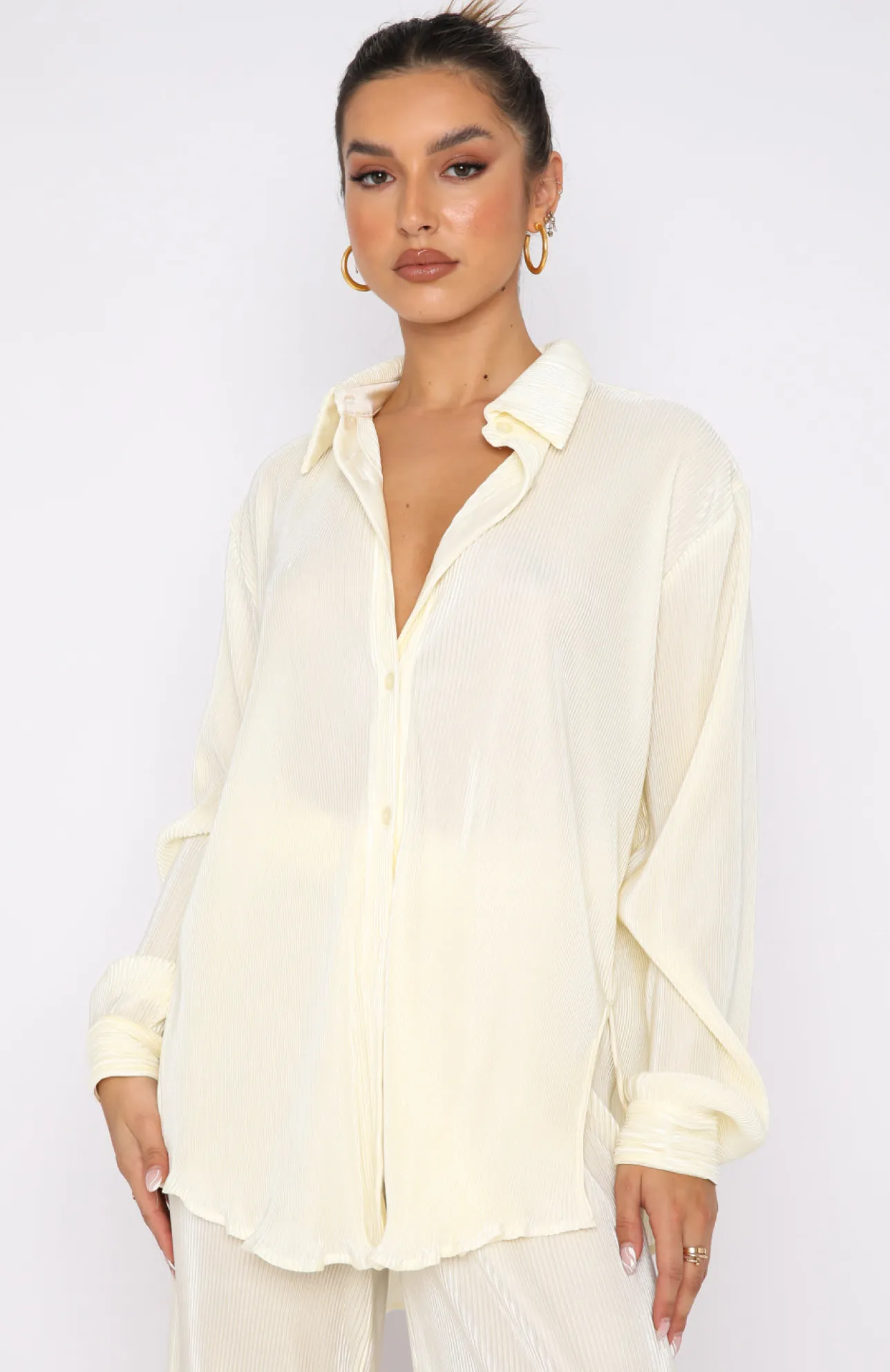 White Fox Boutique Destined For You Long Sleeve Shirt Cream white Online